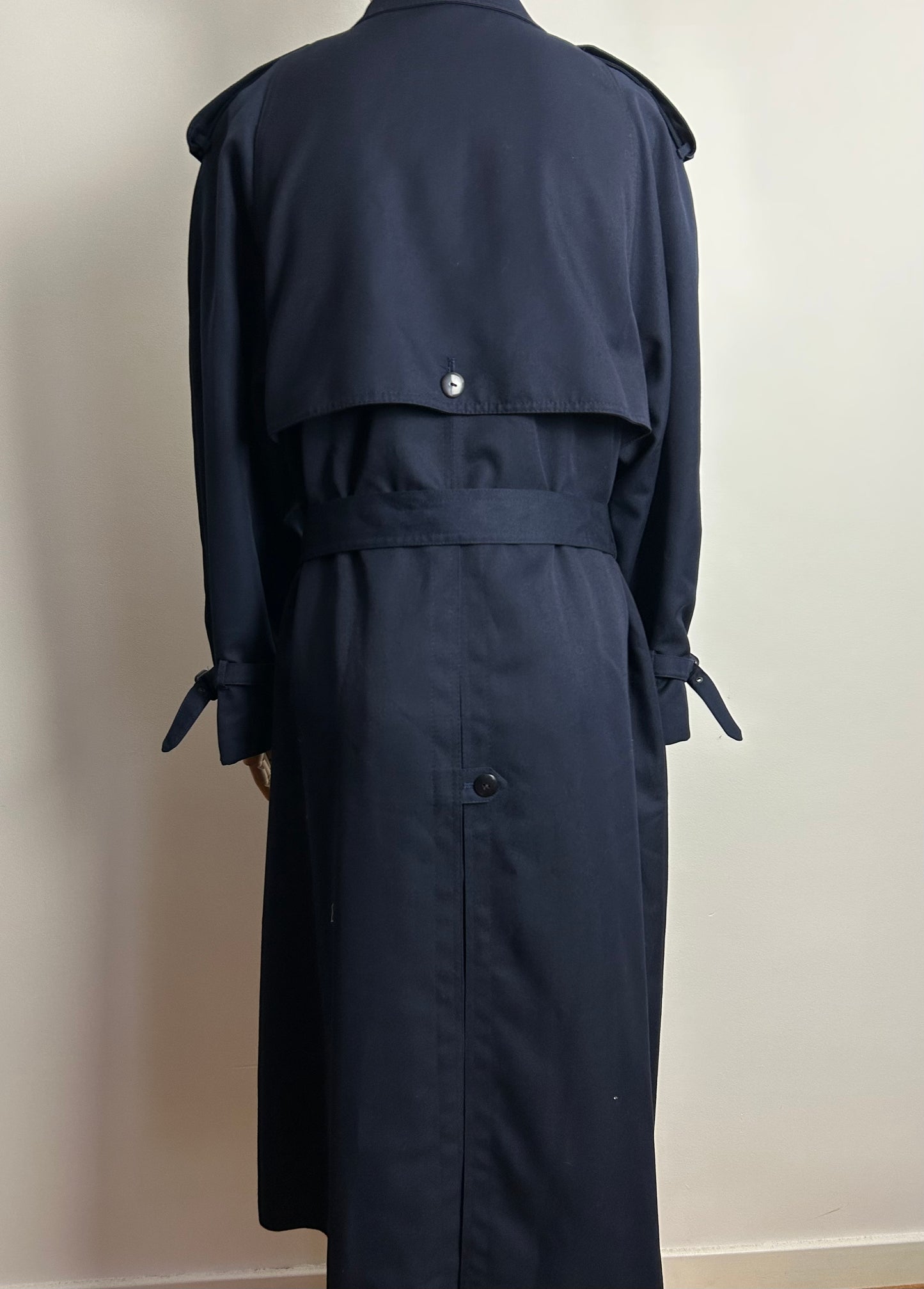 Vintage THE ROYAL COLLECTION BY DANNIMAC UK Size 14-16 Navy Blue Classic Belted Trench Coat