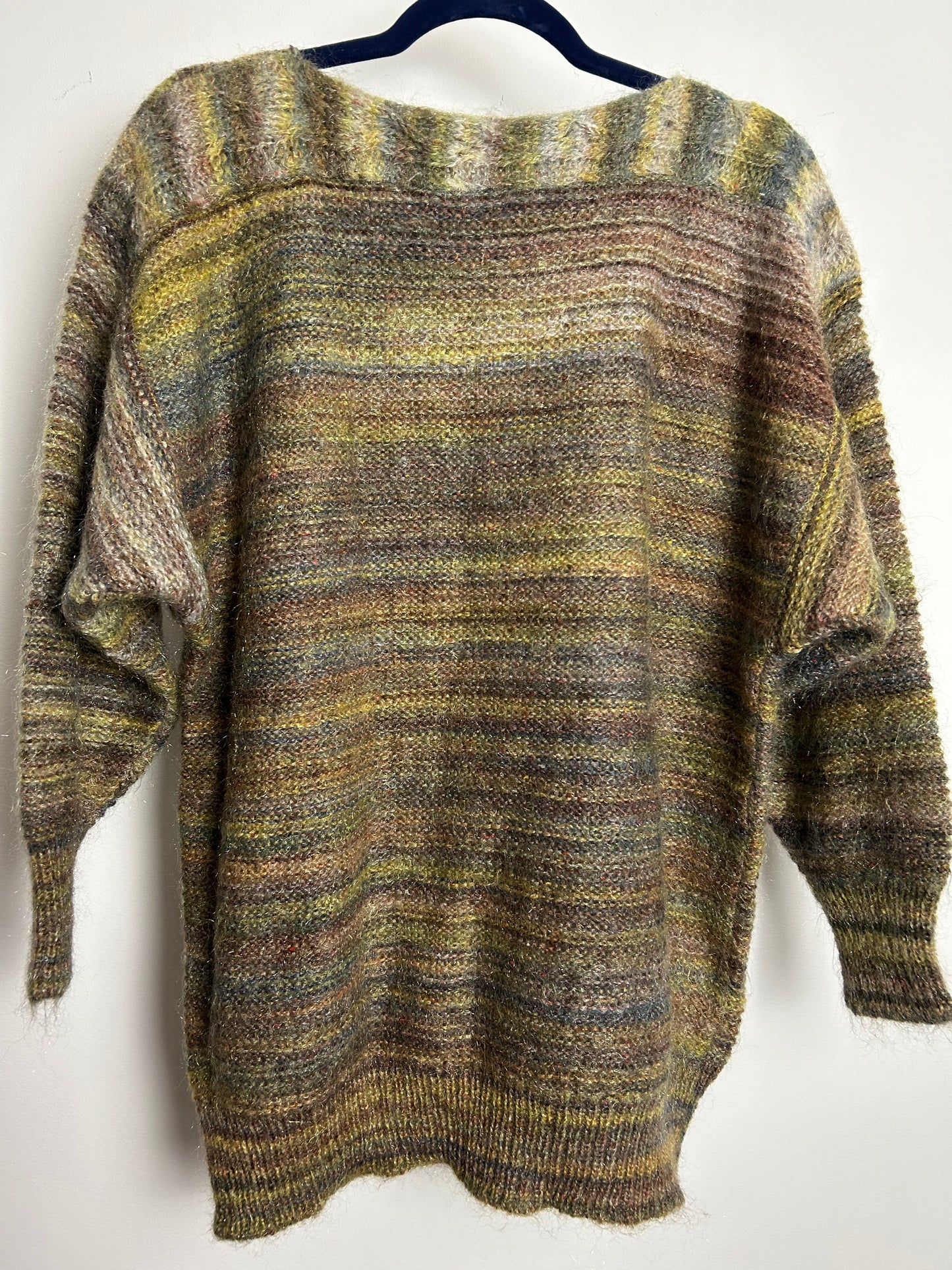 Vintage 1980s BLEYLE ITALY Up To Size 16 Brown & Green Tones Long Sleeve Mohair Mix Jumper