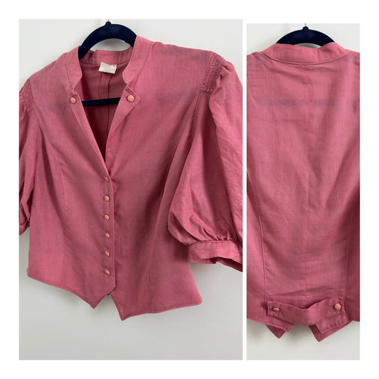 Vintage 1980s ALPE A. HILLEBRAND Size 10-12 Dusky Pink Cotton Traditional Austrian Folk Blouse
