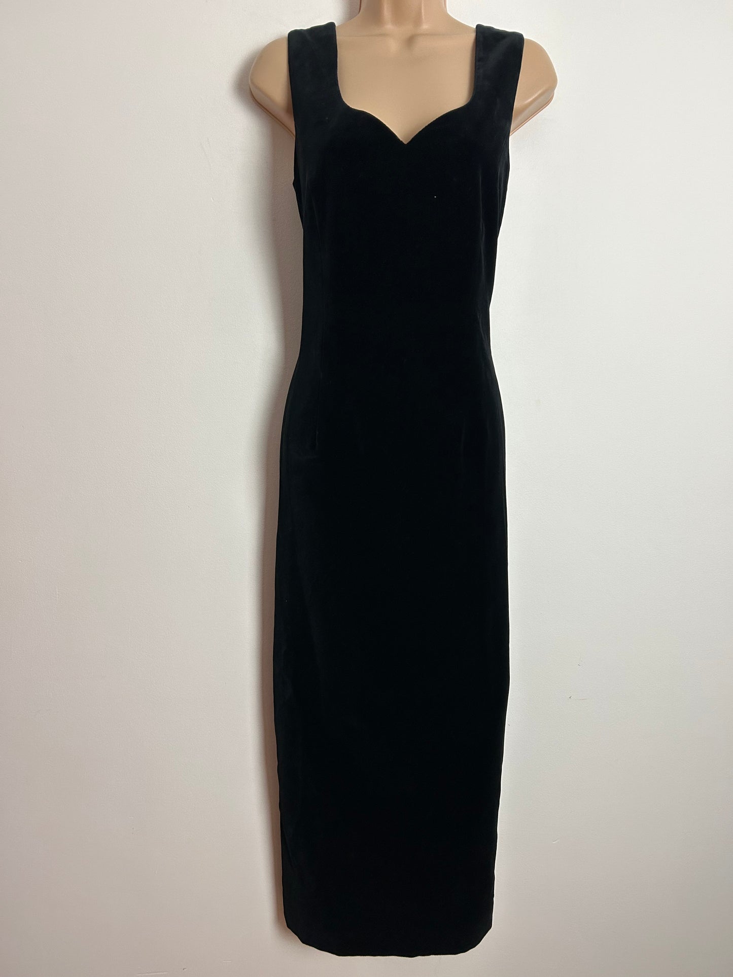 Vintage 1990s PLANET UK Size 10-12 Sumptuous Black Velvet Sweetheart Fitted Evening Party Maxi Dress