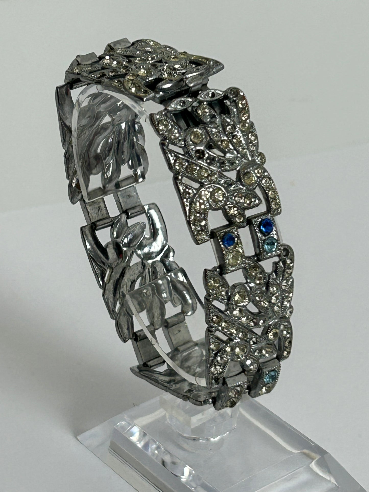 Vintage 1960s Silver Tone Paste Diamante Panelled Bracelet - Please Read