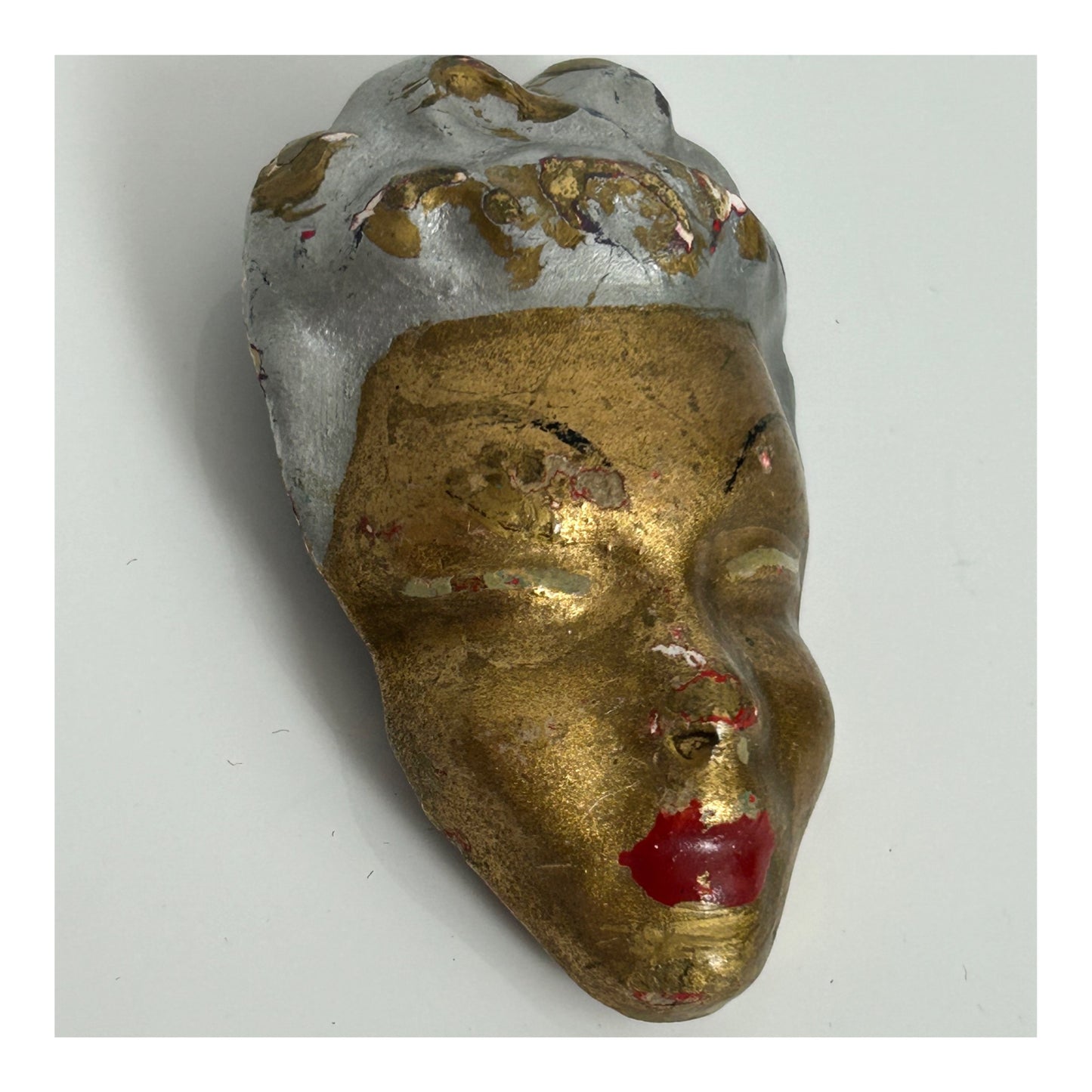 Vintage 1950s Chalk Cast Sculptural Handmade Glamor Girl Face Pin Brooch