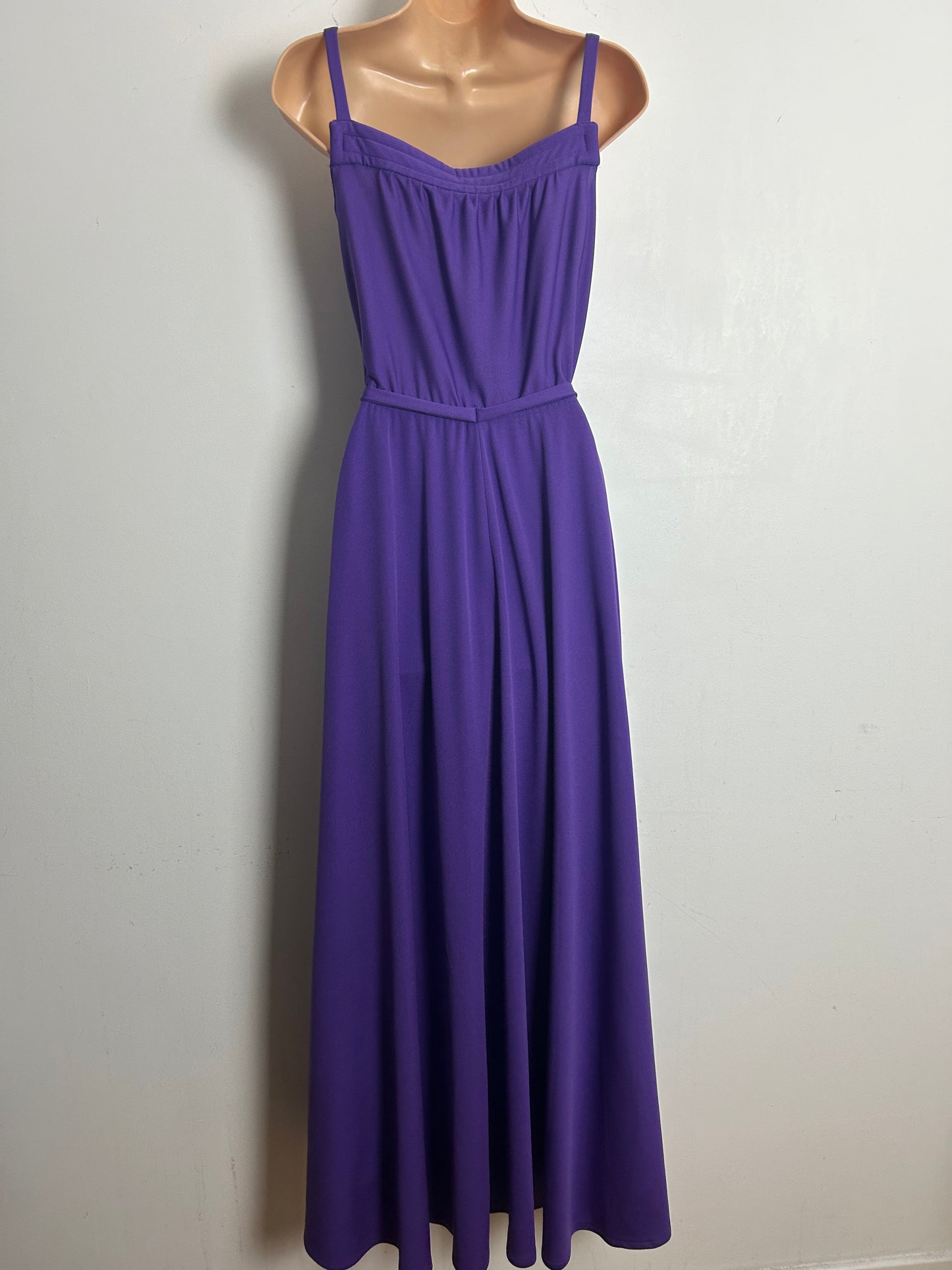 Vintage 1970s Size 6-8 Purple Sleeveless Stitch Panel Detail Maxi Dress