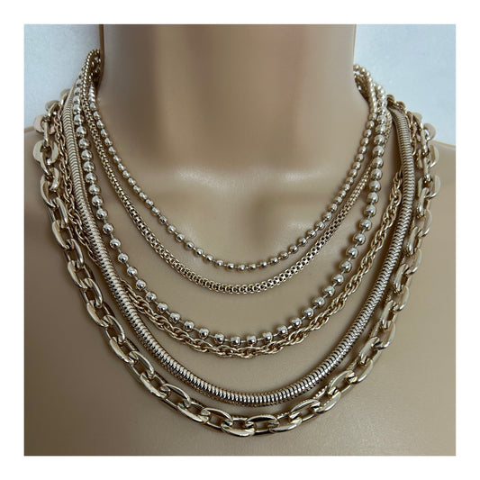 Vintage Gold Tone Multi Strand Stacked Choker Style Necklace