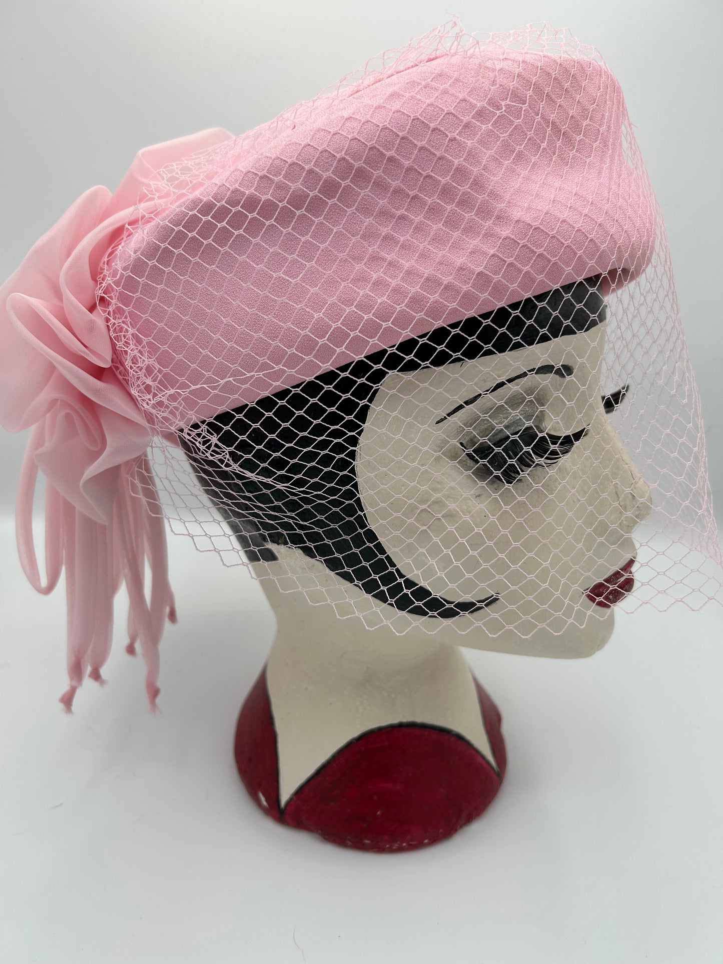 Vintage KANGOL Designs Pink Net Covered Pill Box Hat