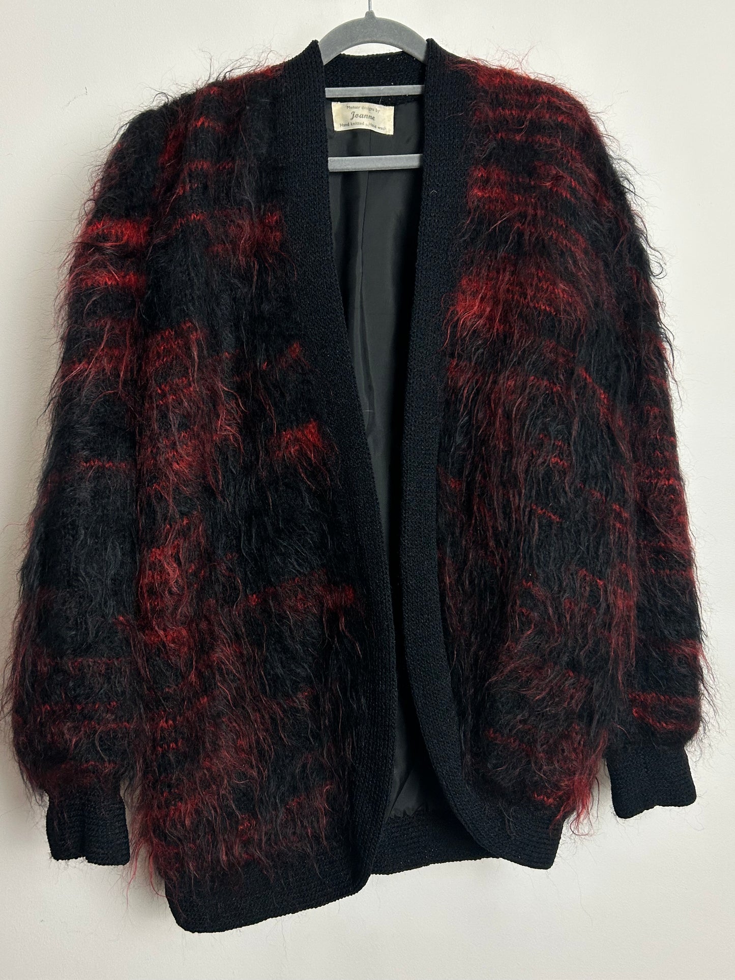 Vintage 1980s Up To Size 14 Black & Red Mohair Open Fronted Fully Lined Cardigan