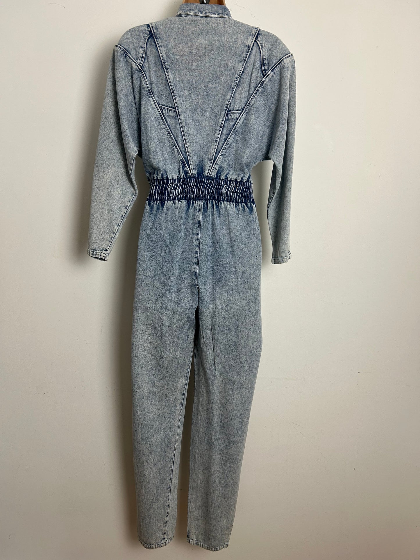 Vintage 1980s AVON FASHIONS Size 8-10 Acid Wash Denim & Snake Print Panels Tapered Leg Jumpsuit