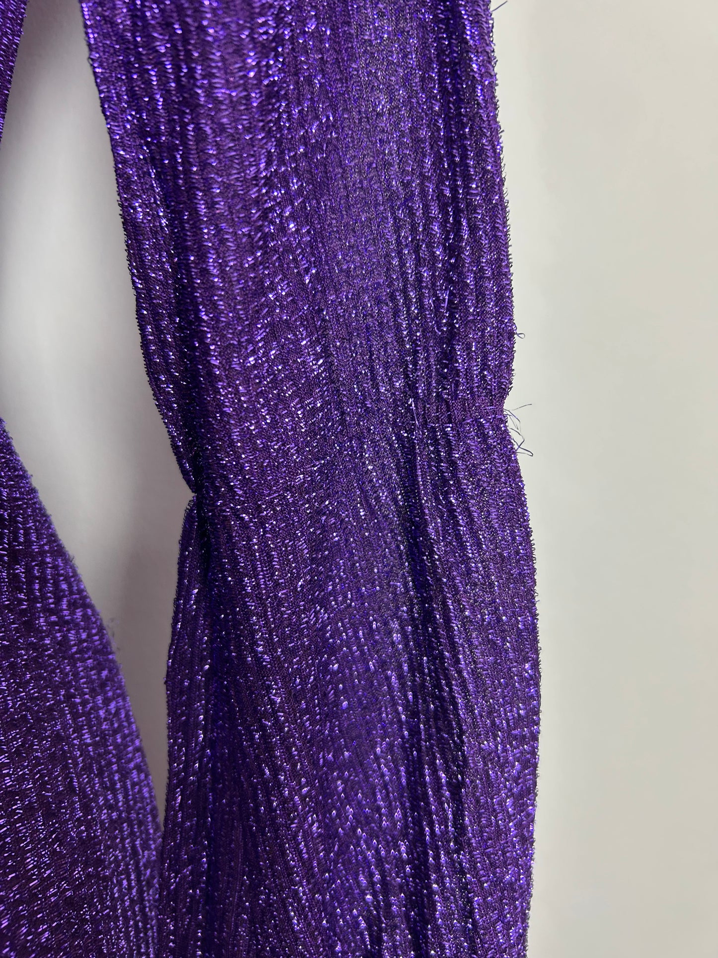 Vintage 1970s Size 6-8 Purple Lurex Glittery Shimmery Long Sleeve Lace Up Black Xmas Party Evening Maxi Dress