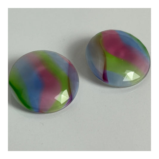 Vintage 1960s Large Round Multicolour Glass Clip On Earrings