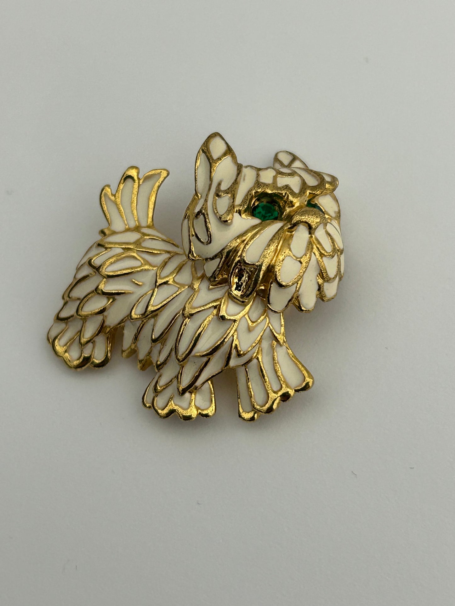 Vintage Gold Tone Base Metal Enamel Highland Terrier Pin Brooch