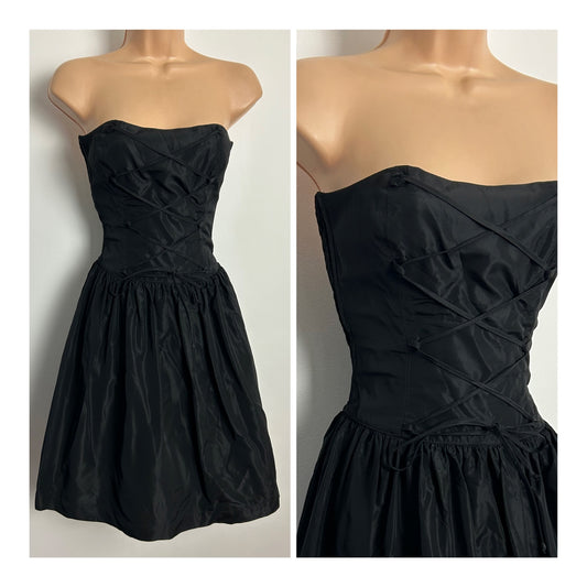 Vintage 1980s Size 10 Black Strapless Corset Style Party Prom Mini Dress