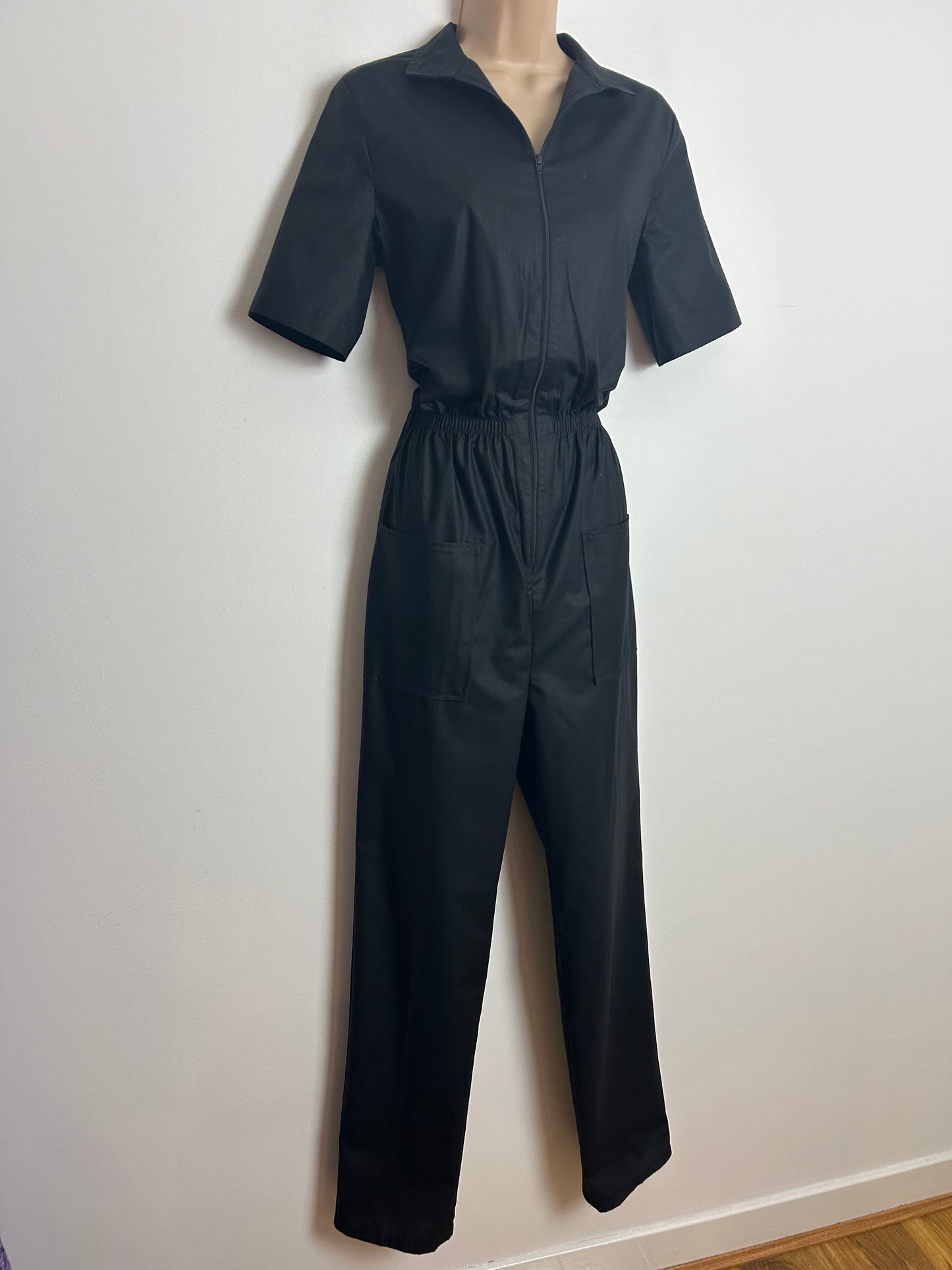 Vintage Late 1970s/Early 1980s ST MICHAEL Size 10 Black Zip Front Straight Cotton Mix Boiler Suit Jumpsuit