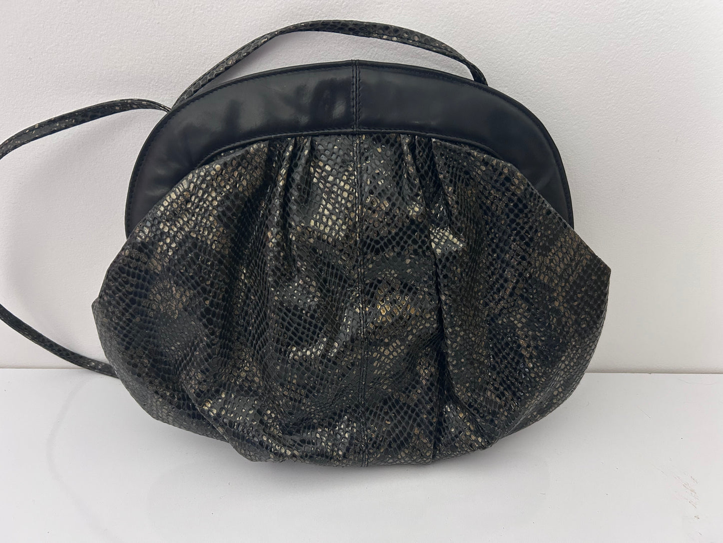 Vintage 1980s RENATA Black & Silver Mock Snake Skin Popper Fastening Shoulder Bag