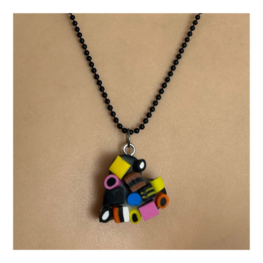 Vintage 1990s Retro Liquorice Allsorts Heart Shaped Resin Pendant On Black Chain