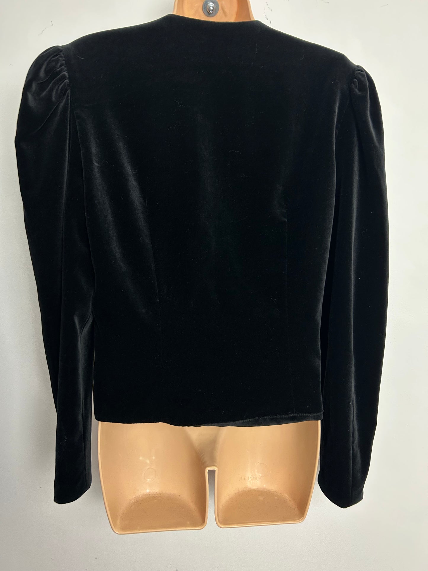 Vintage 1980s DORETTE Size 12 Black Velvet Button Fastening Jacket