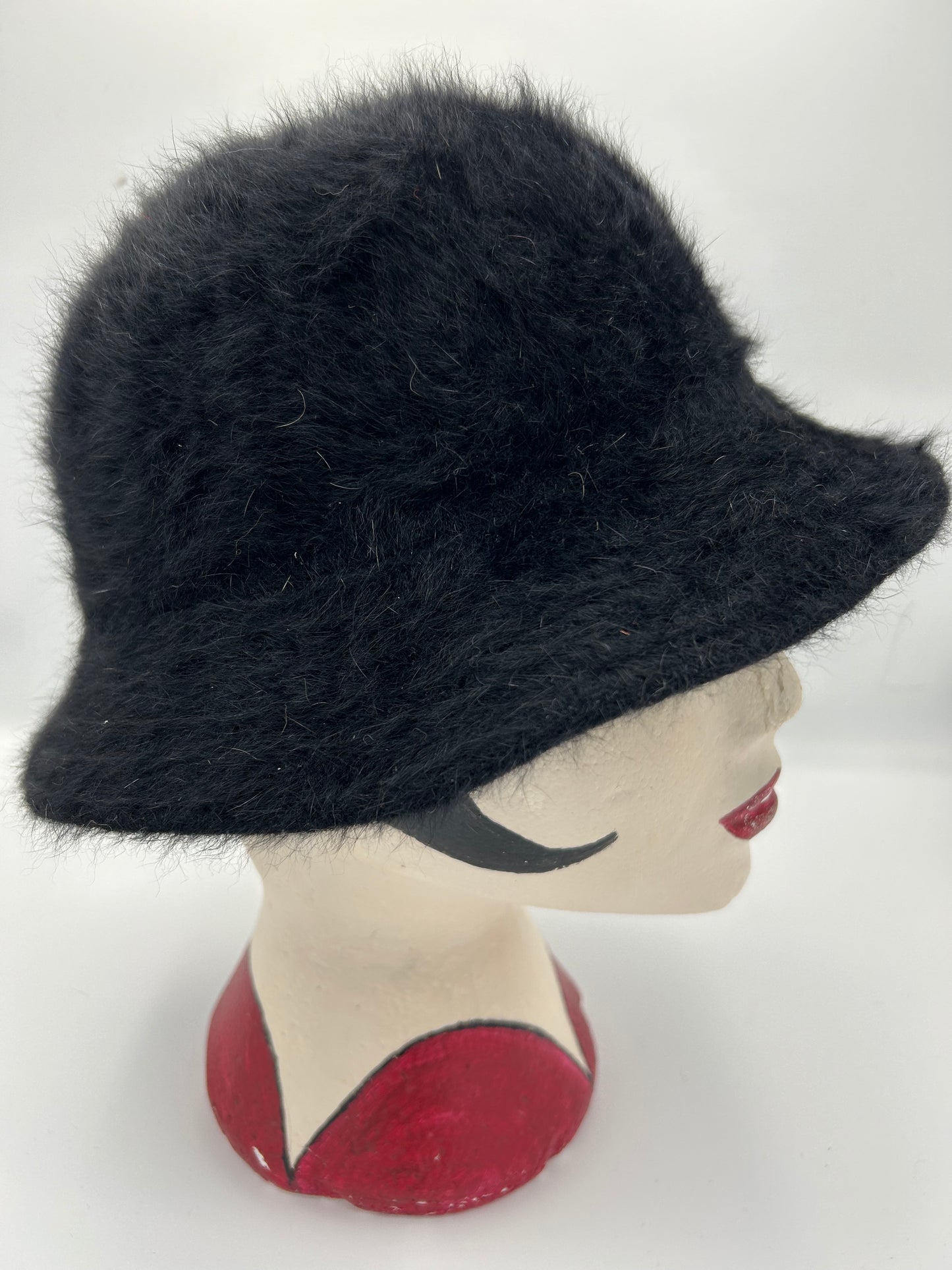 Vintage 1980s Black Super Soft Angora Mix Bucket Hat