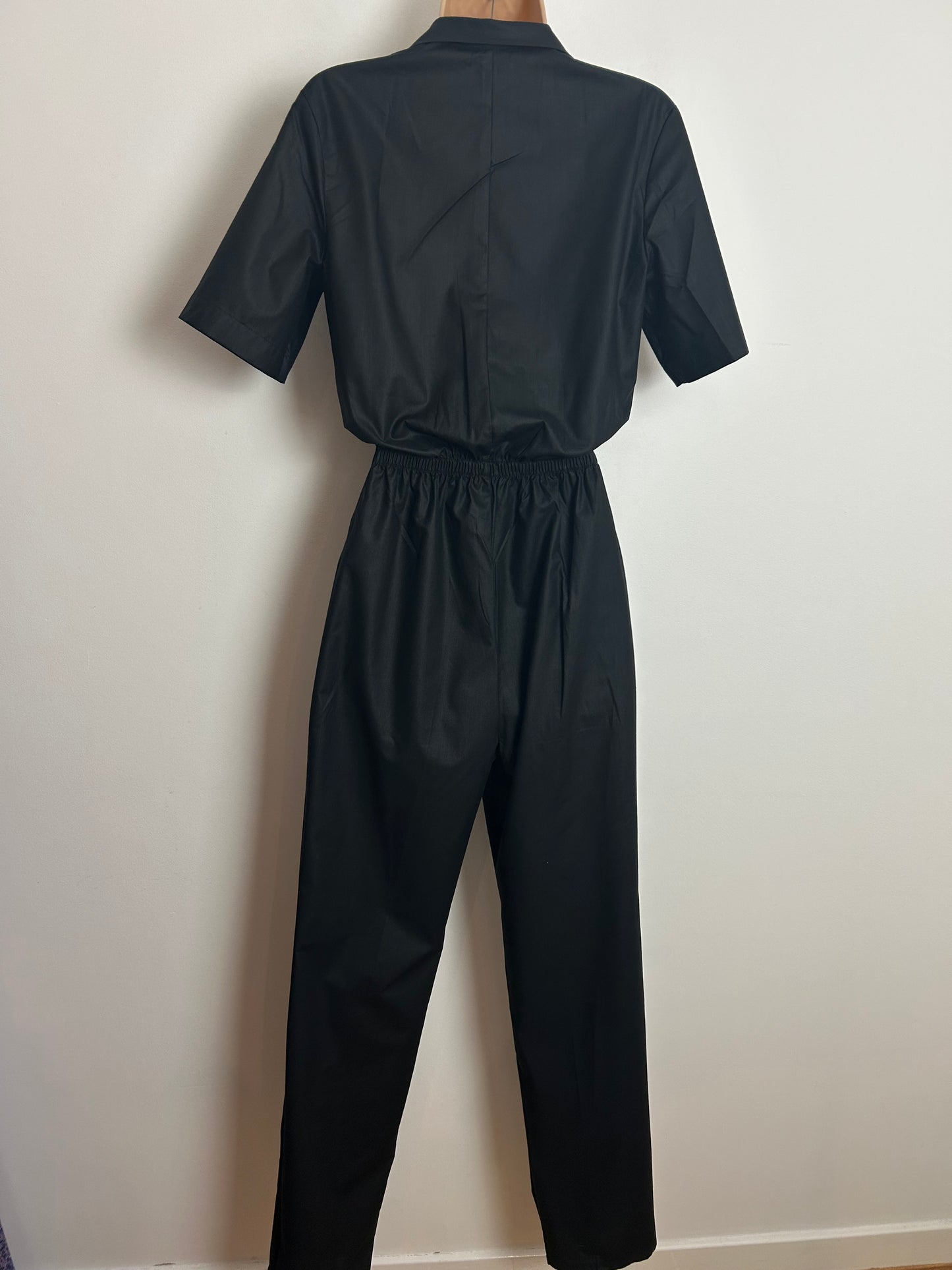 Vintage Late 1970s/Early 1980s ST MICHAEL Size 10 Black Zip Front Straight Cotton Mix Boiler Suit Jumpsuit