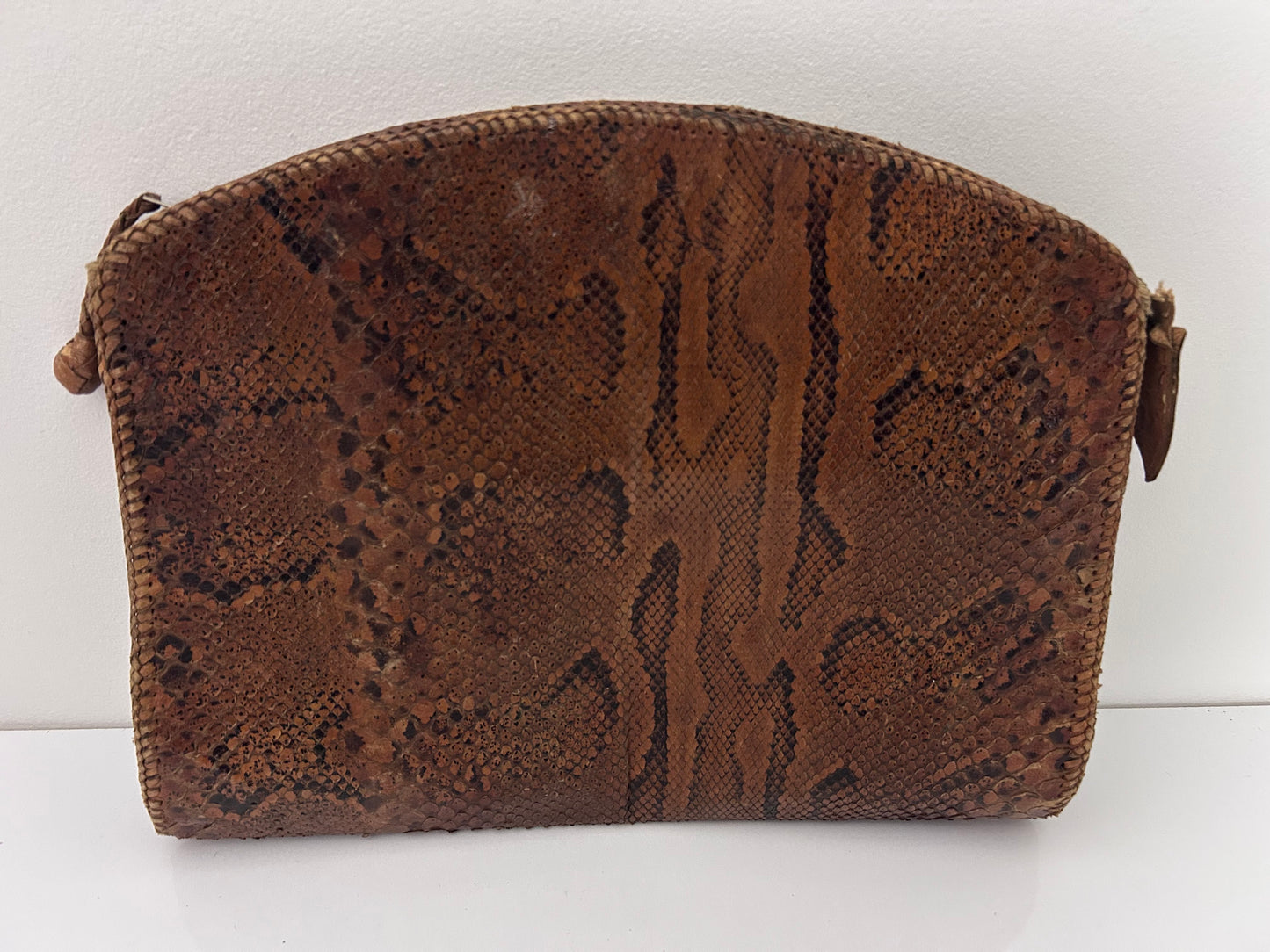 Vintage 1970s Large Brown Reptile Snake Skin Leather Folder Wallet Style Clutch Bag