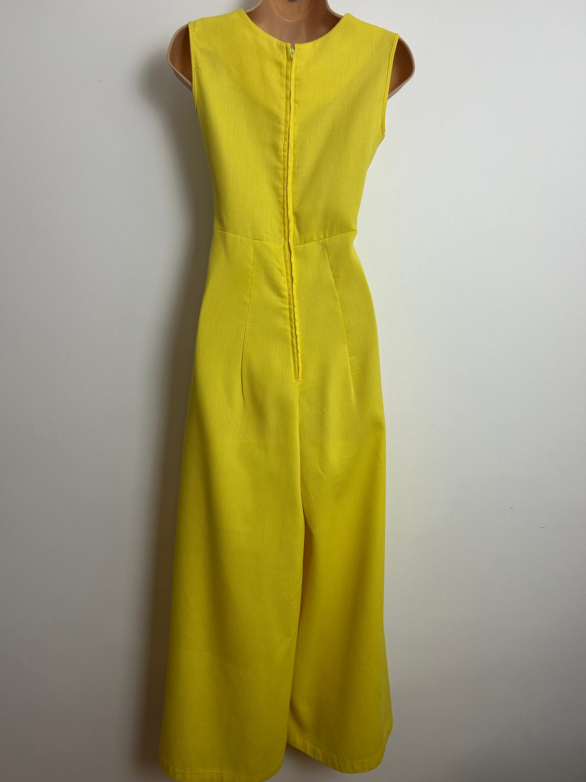 Vintage 1970s SEARS "AT HOME WEAR" Size 8 Yellow Wide Leg Palazzo Jumpsuit With Matching Crop Stye Tie Front Cover Up