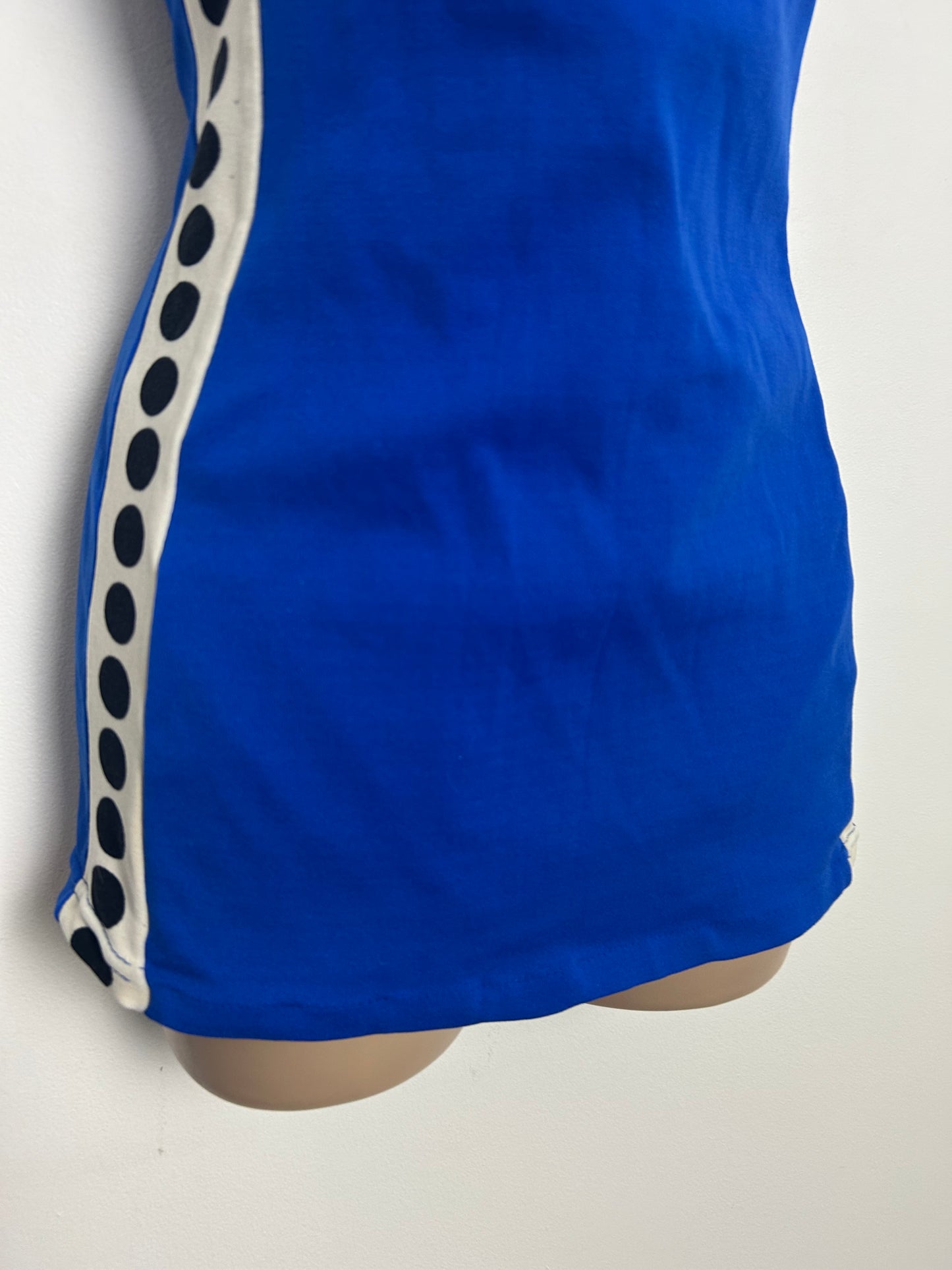 Vintage 1960s Size 12 Electric Blue White & Black Spot Print Skirted Swimsuit