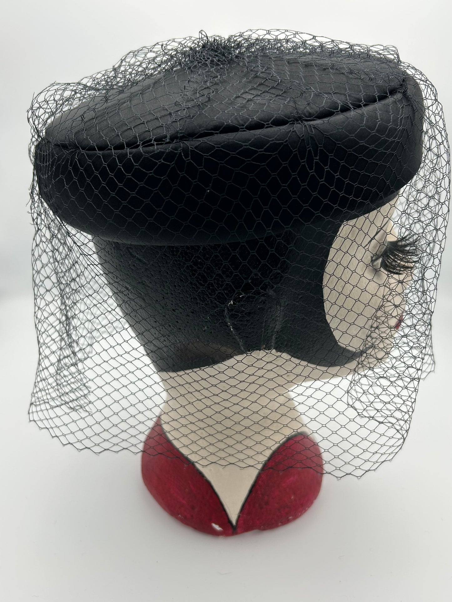 Vintage KANGOL Designs Black Net Covered Pill Box Hat