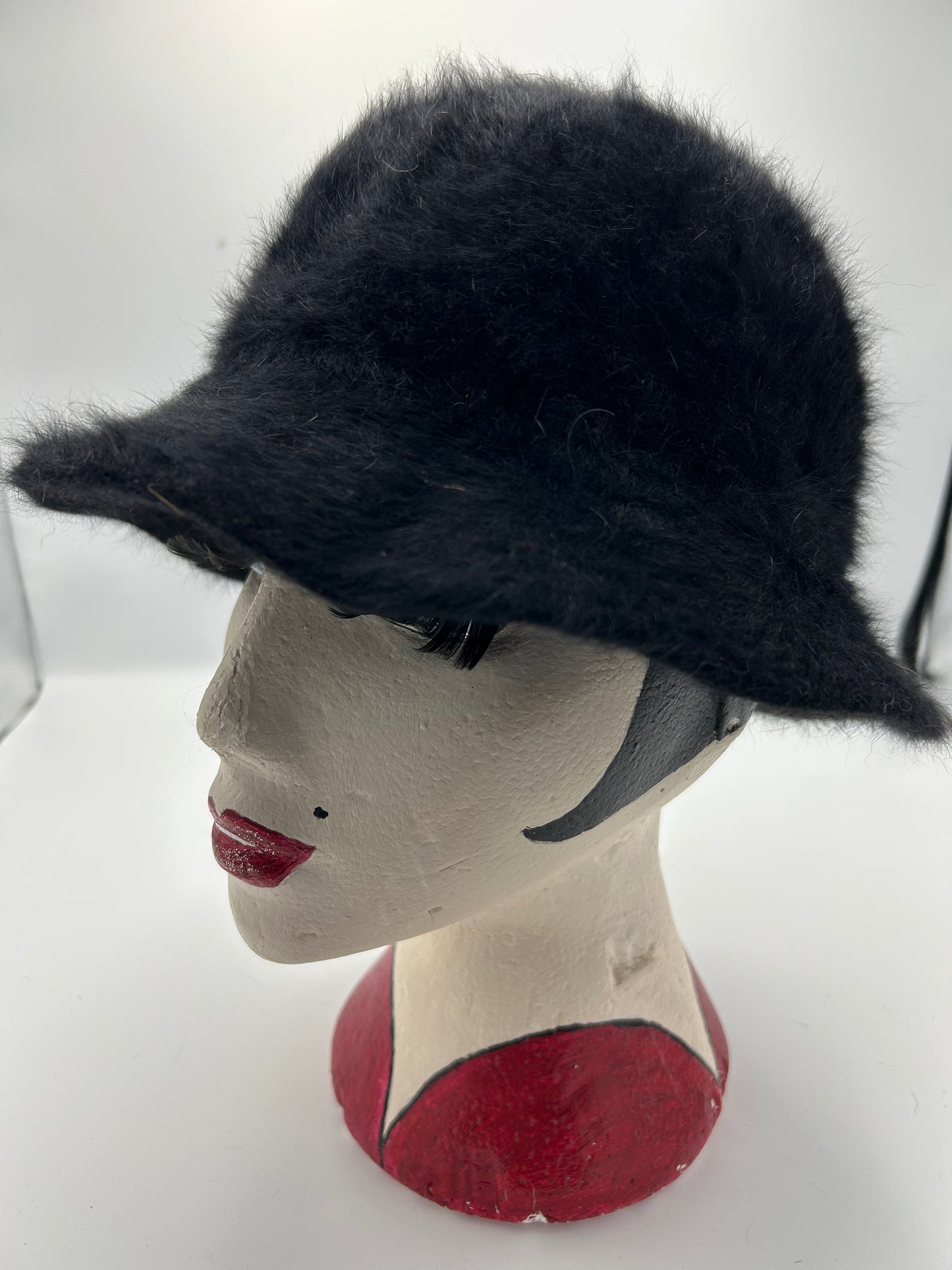 Vintage 1980s Black Super Soft Angora Mix Bucket Hat