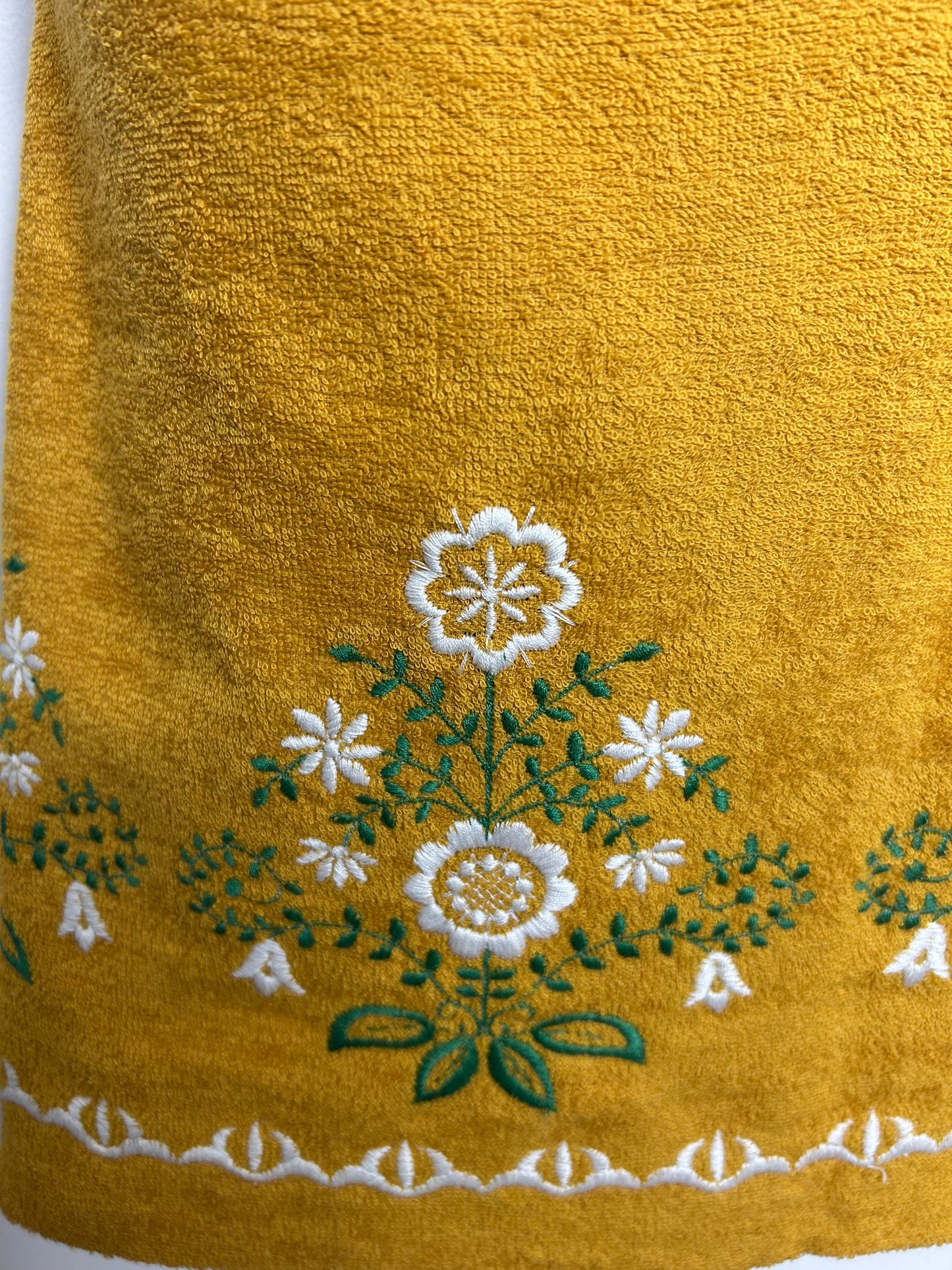 Vintage 1970s FRANKENWALDER Size 14 Mustard Yellow Embroidered Detail Towelling Shift Dress
