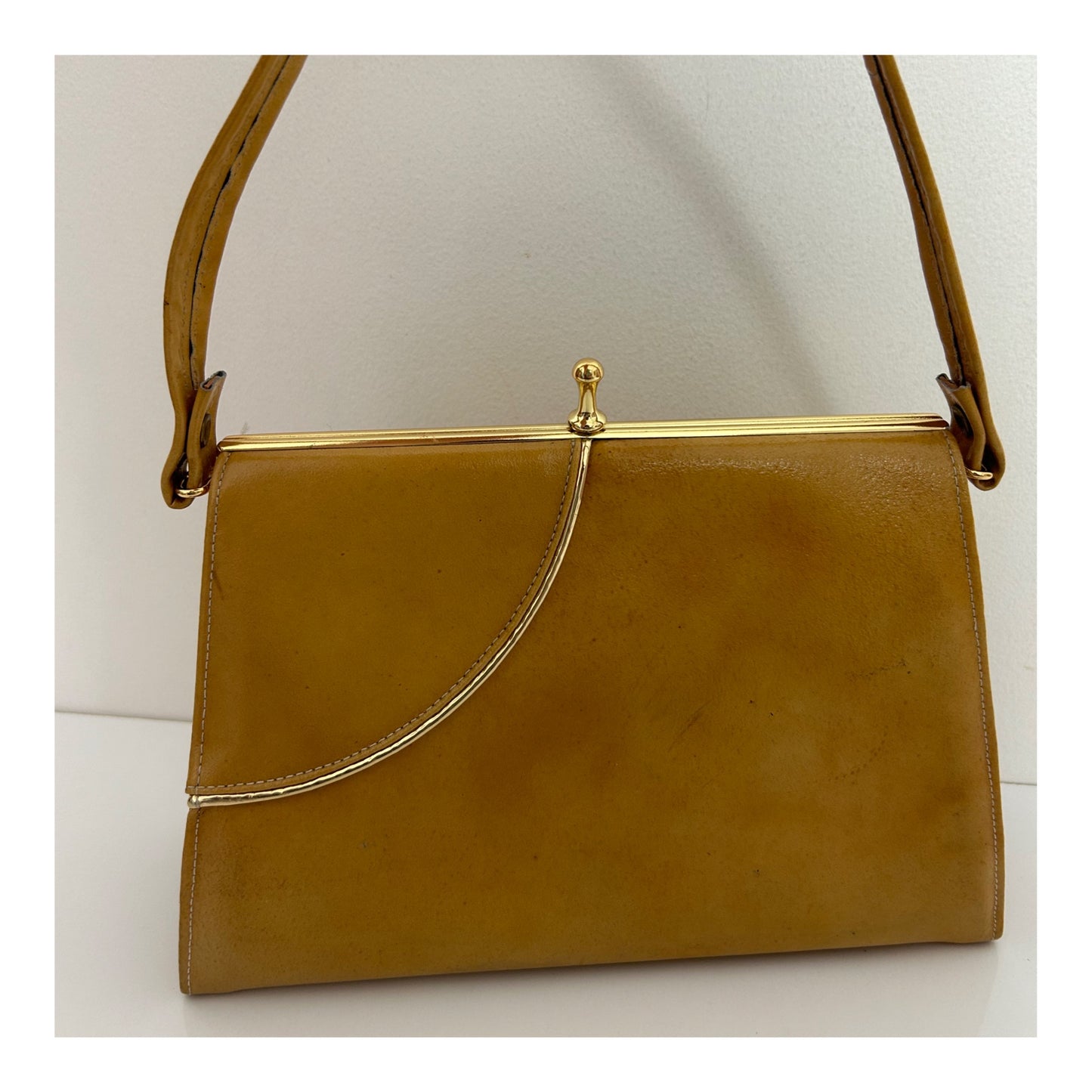 Vintage Early 1960s K HANDBAGS Camel Brown Leather Small Kelly Handbag