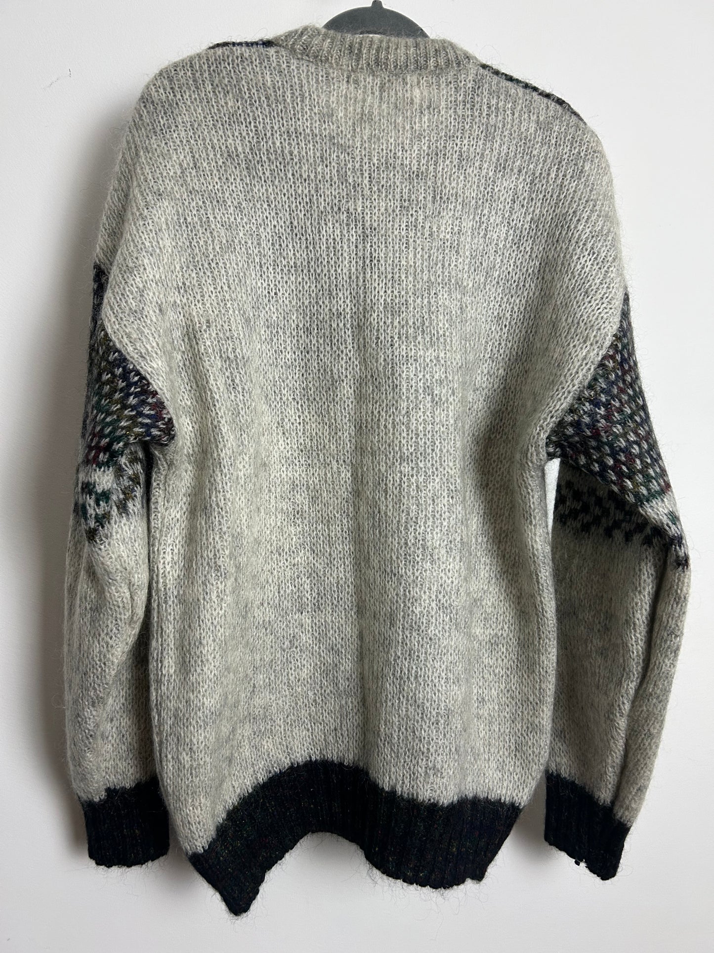 Vintage 1980s Up to Size 14 Grey Tones Mohair Mix Semi Chunky Winter Jumper