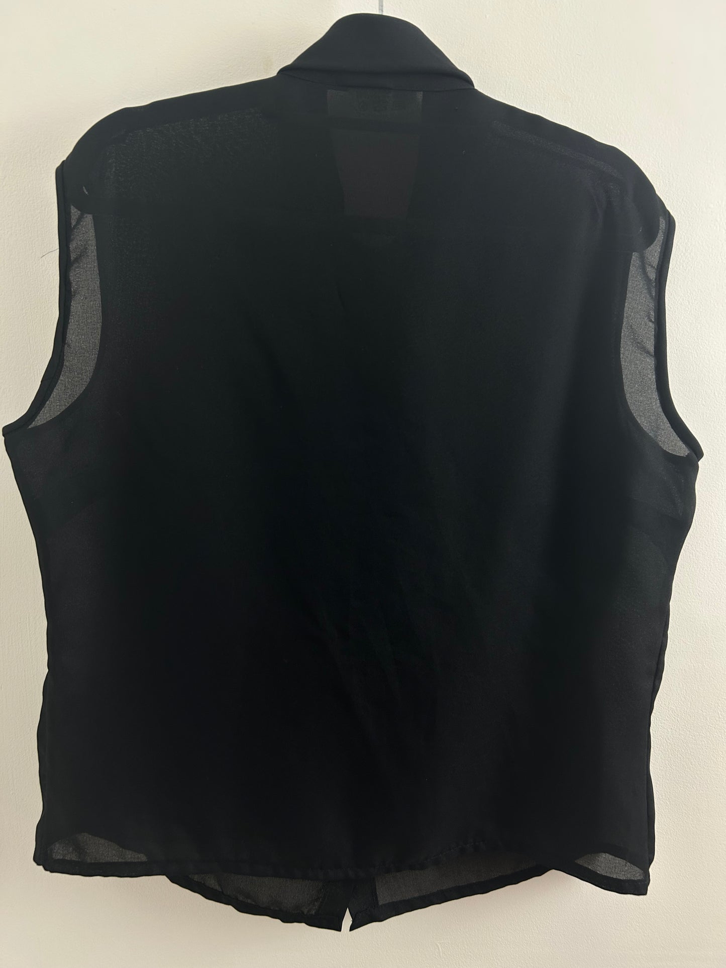 Vintage 1960s Size 16 Black Sleeveless Tie Neck Semi Sheer Blouse