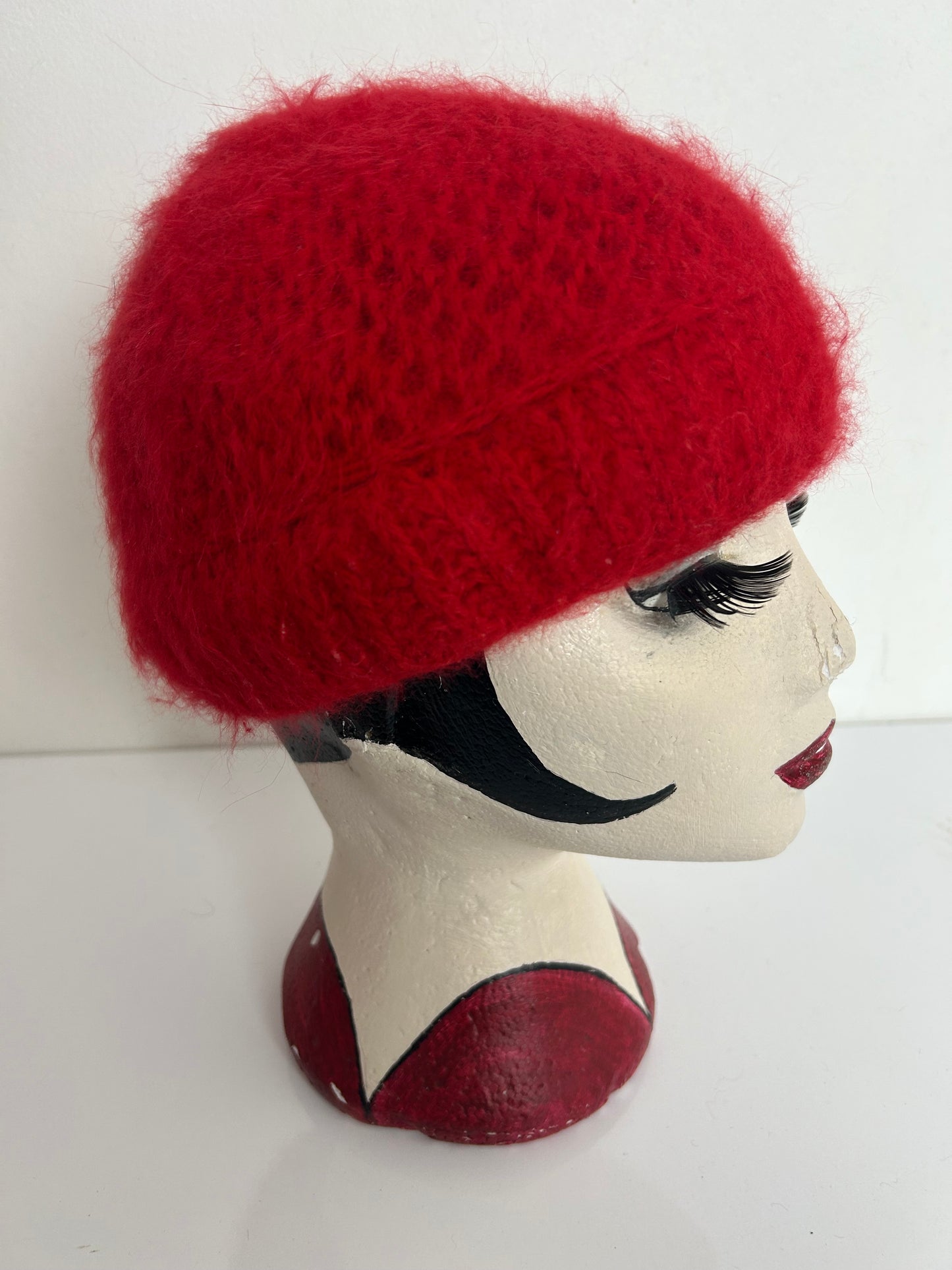 Vintage Red Super Soft Angora Mix Beanie Style Winter Hat