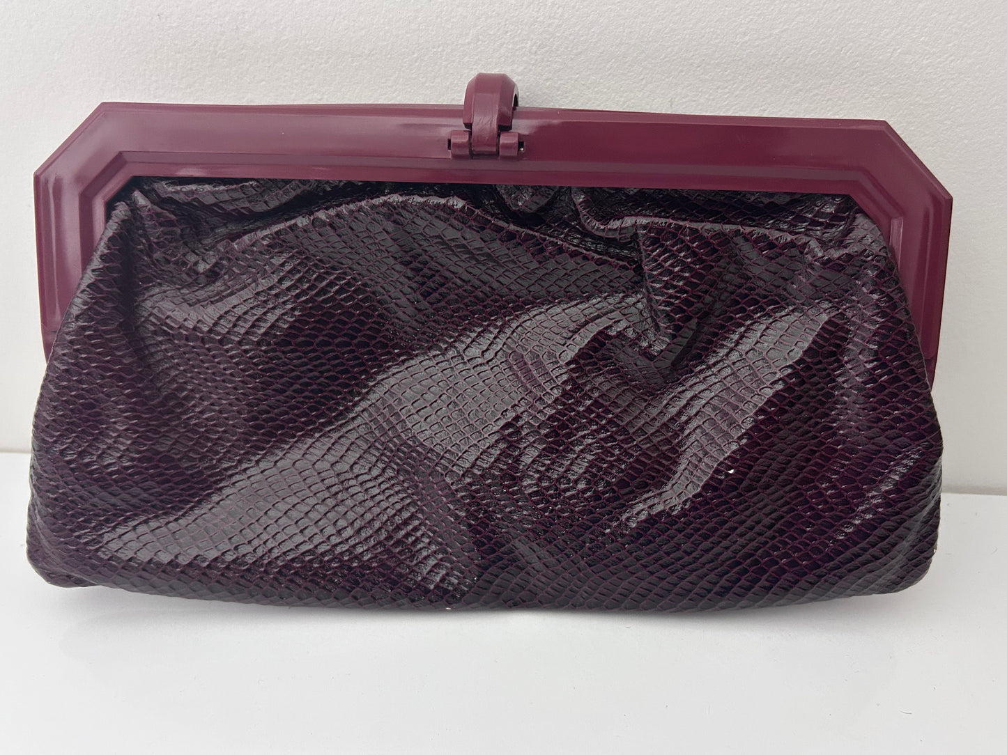 Vintage 1980s ITALIAN Burgundy Wine Red Mock Reptile Skin Clutch Bag