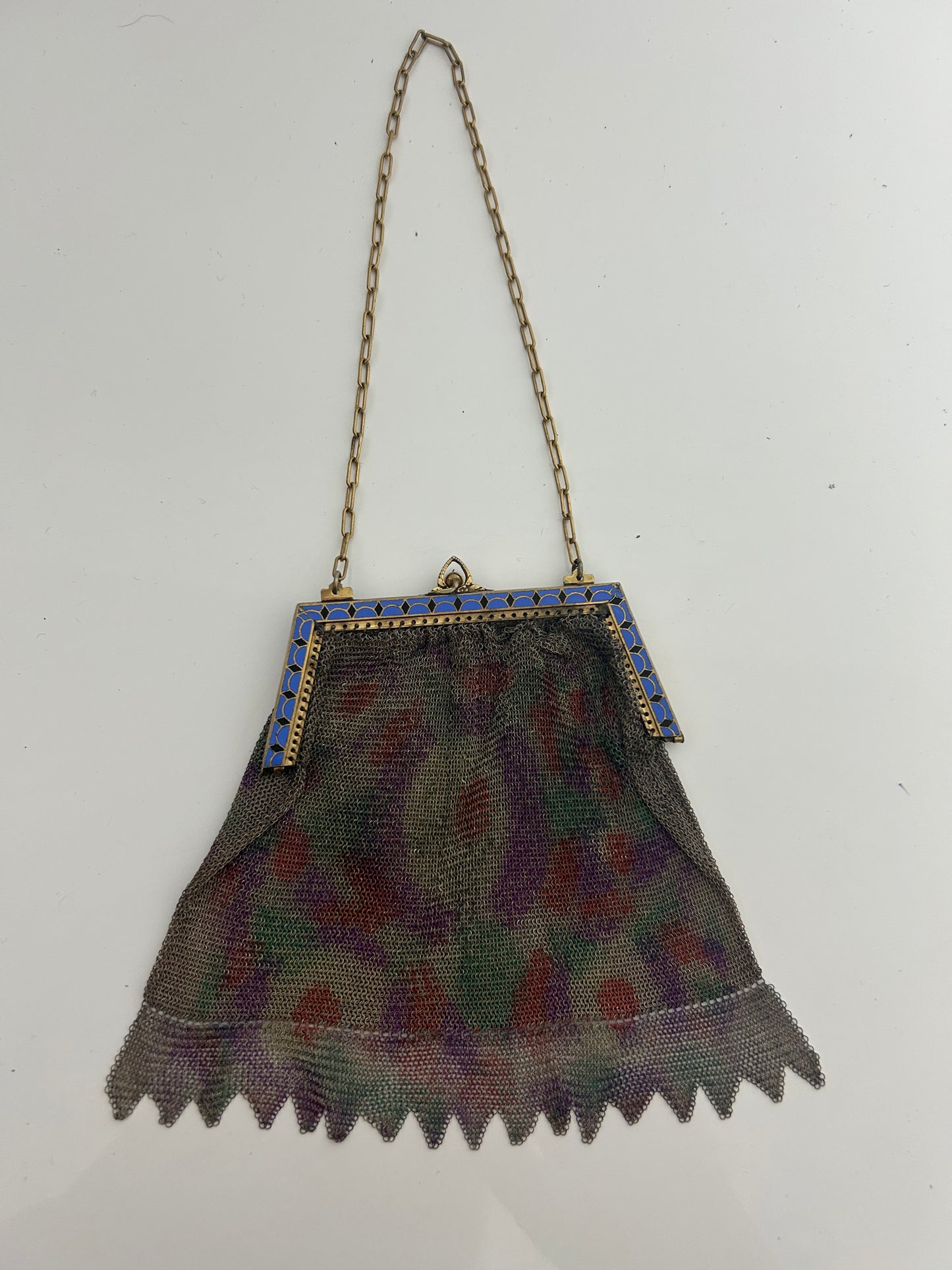 Vintage Antique 1920s Art Deco Small Fine Mesh Enamel Frame Handbag/Purse