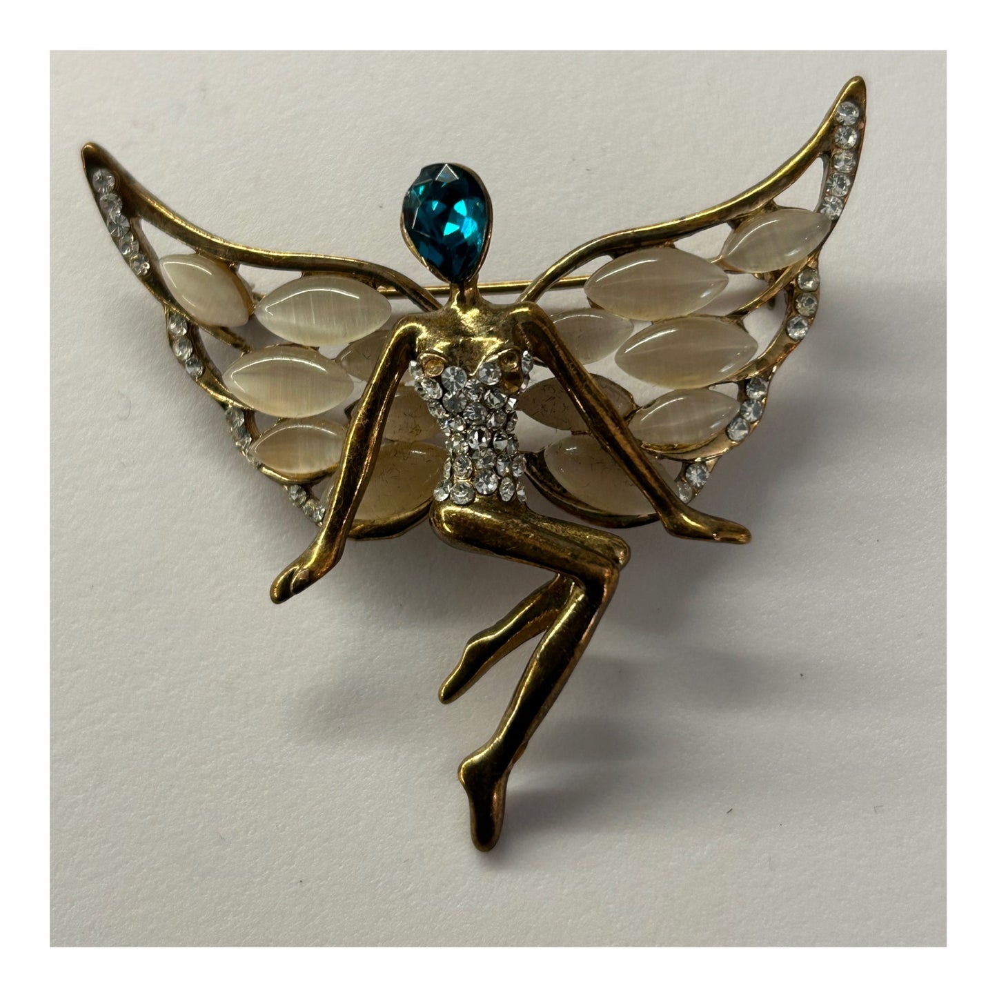 Vintage Gold Tone Stone & Diamante Set Pretty Fairy Brooch