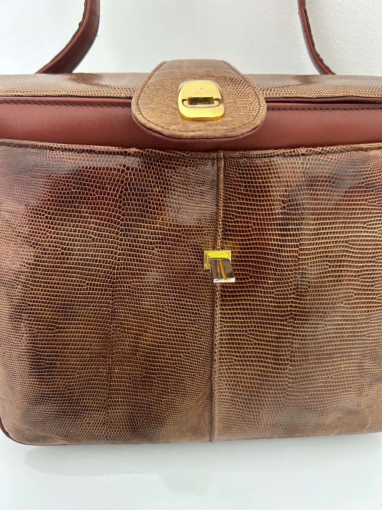 Vintage J. PEREZ VALENCIA SPAIN Brown Leather Reptile Skin Handbag