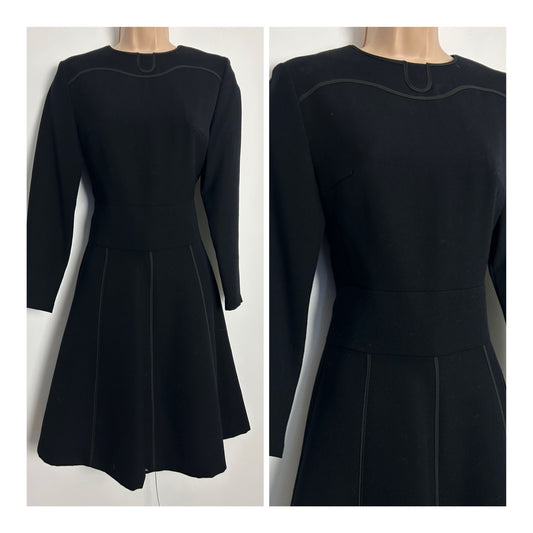 Vintage 1960s EIN FINK MODELL UK Size 6-8 Black Pure New Wool Braid Detail Long Sleeve Mod Dress