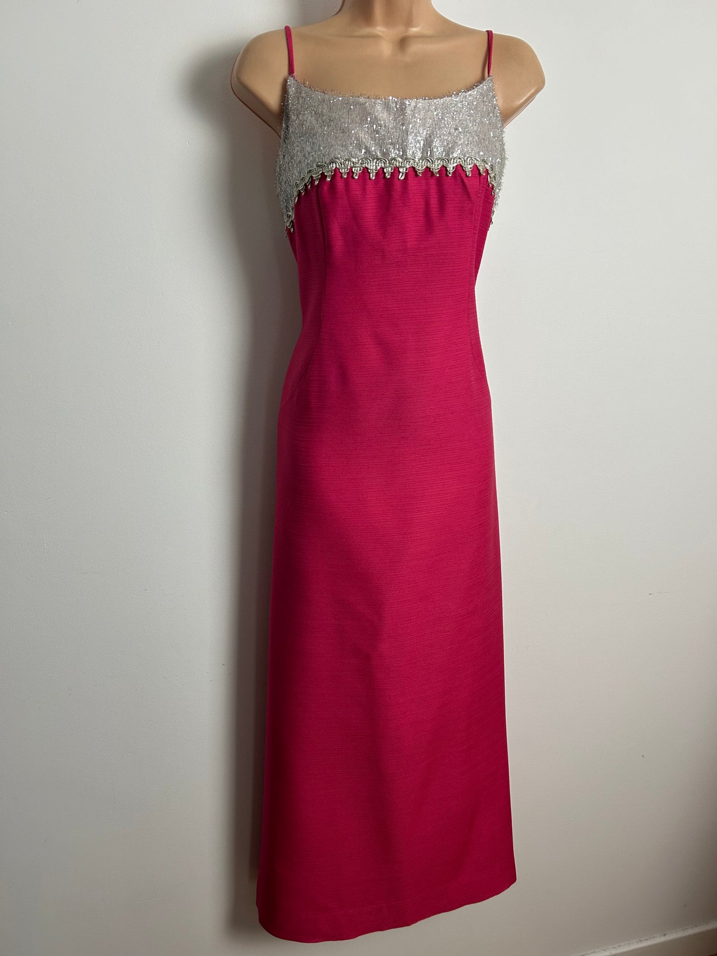 Vintage Early 1960s BLANES Size 10-12 Hot Pink & Silver Tinsel Evening Occasion Dress & Matching Jacket