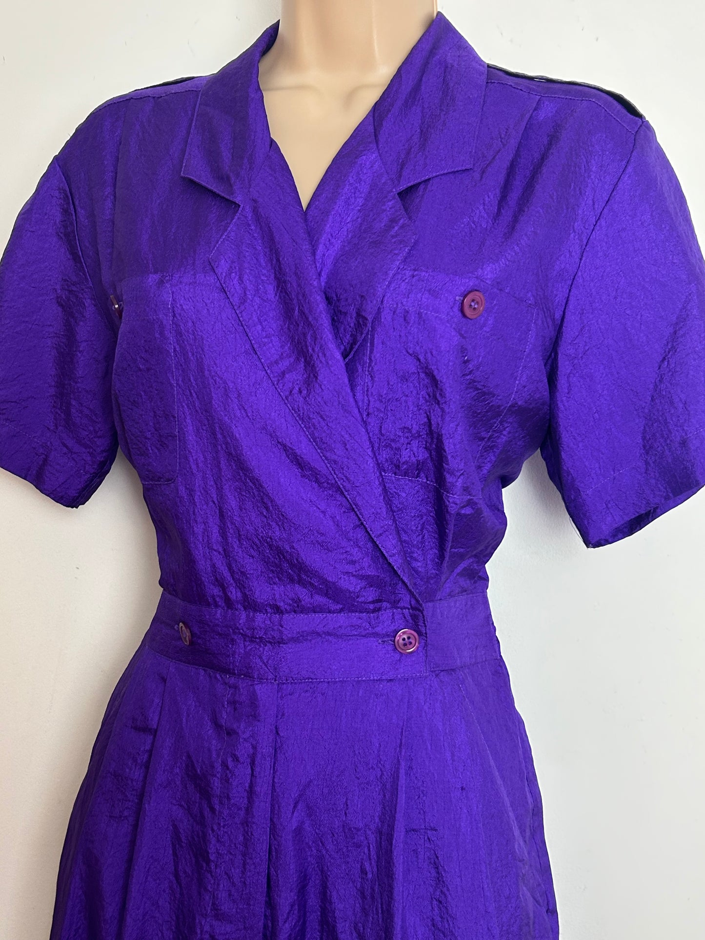 Vintage 1980s LAURA & JAYNE COLLECTION Size 10 Purple Short Sleeve Jumpsuit