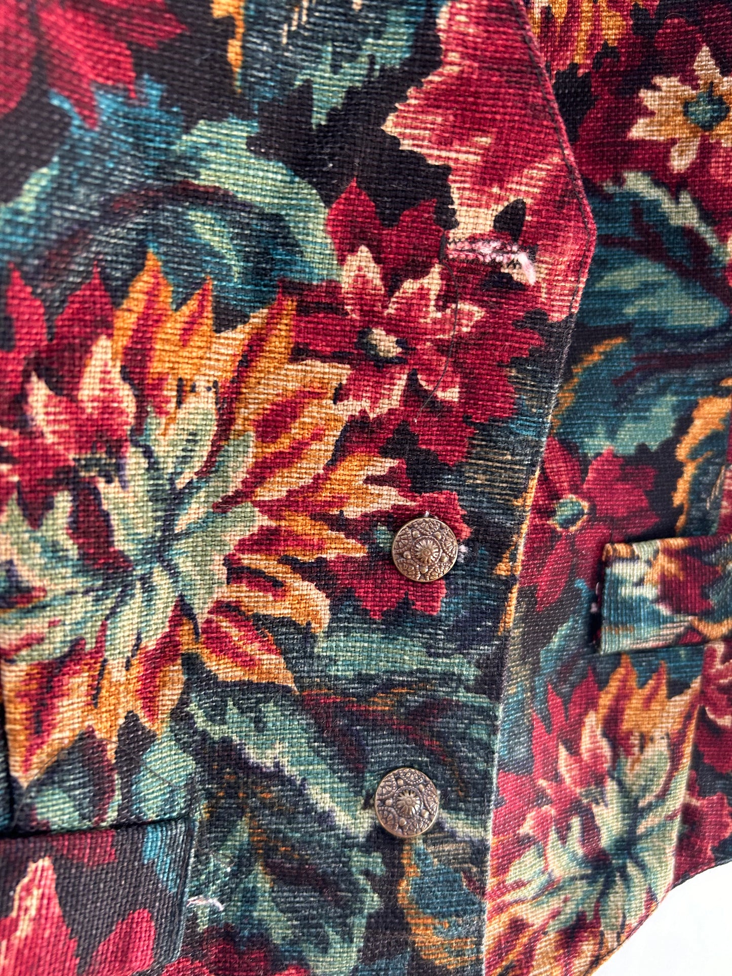 Vintage 1990s Y2K OUTBACK RED UK Size 10-12 (USA MED)Dark Green & Dark Red Floral Tapestry Waistcoat
