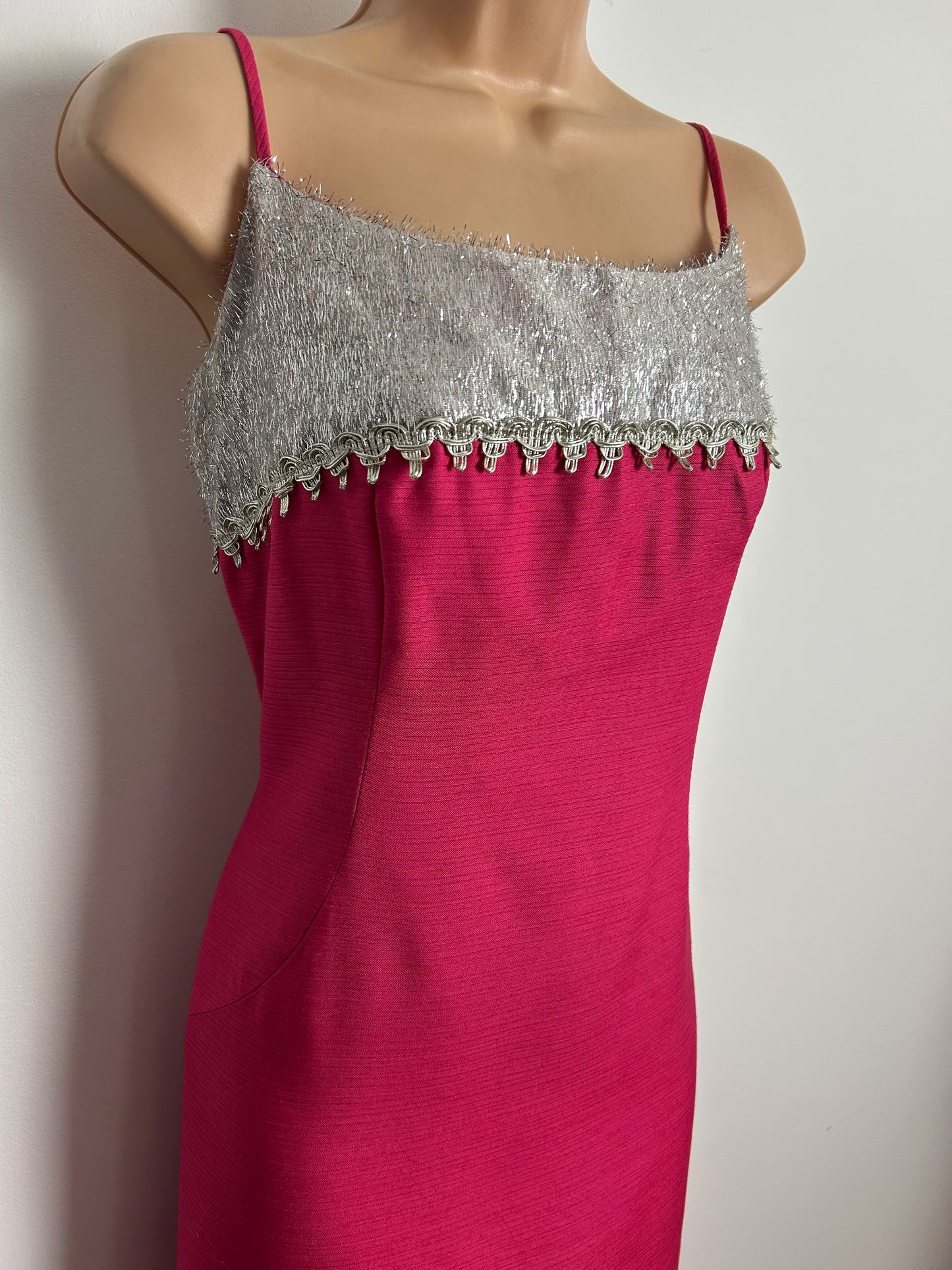 Vintage Early 1960s BLANES Size 10-12 Hot Pink & Silver Tinsel Evening Occasion Dress & Matching Jacket