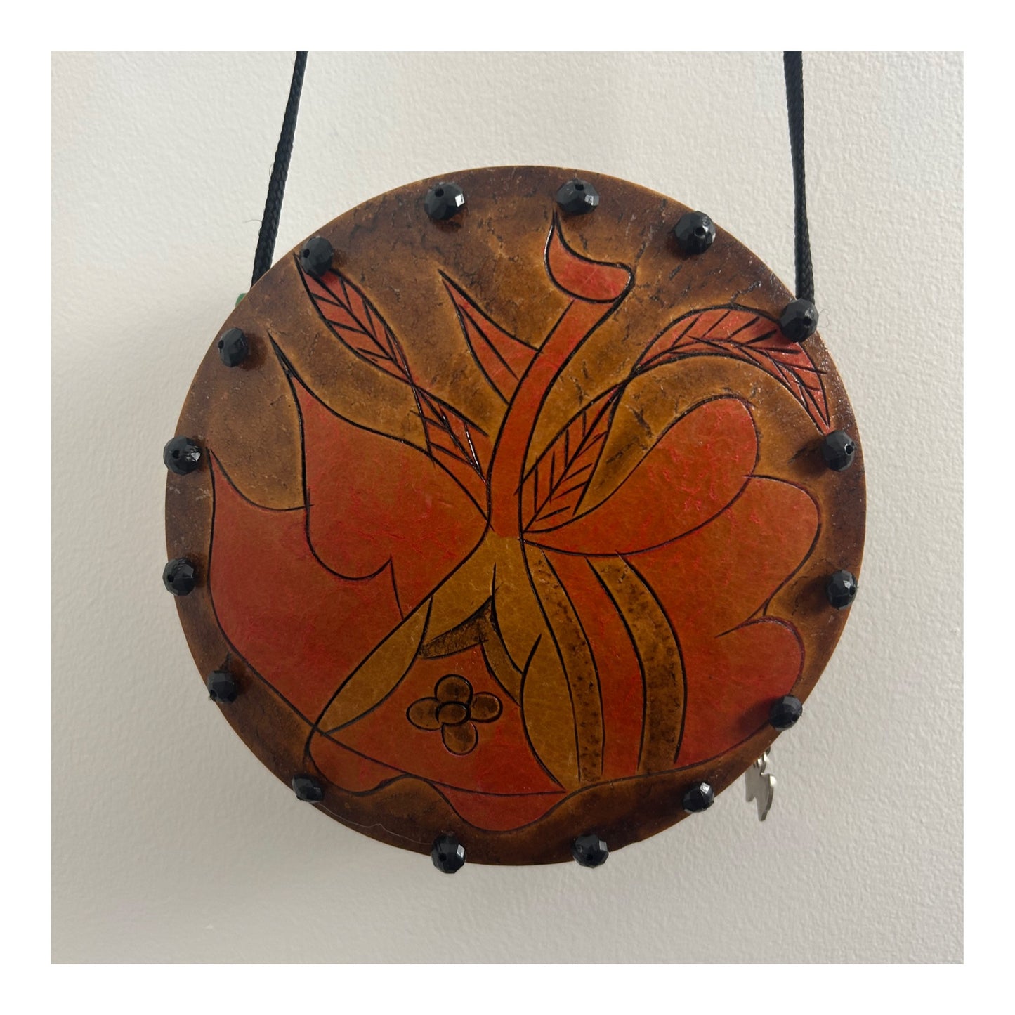 Hand Carved Hand Pained Jamaican Wooden Disc Small Purse