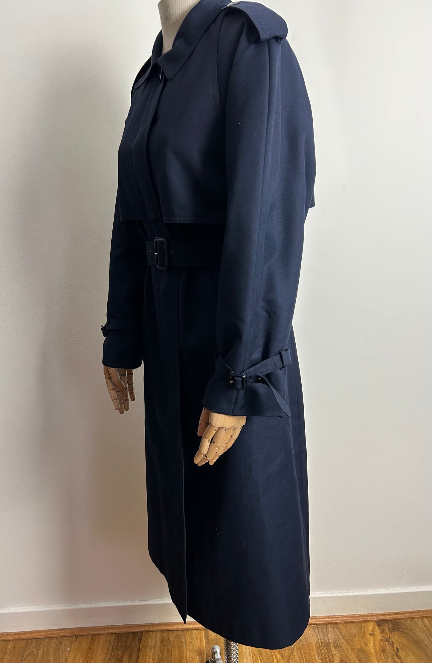 Vintage THE ROYAL COLLECTION BY DANNIMAC UK Size 14-16 Navy Blue Classic Belted Trench Coat