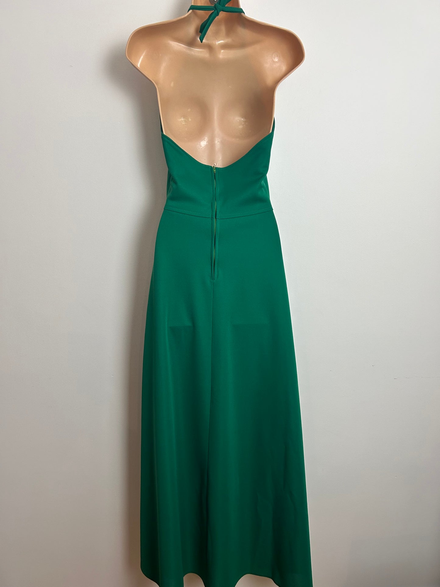 Vintage 1970s Size 6 Mid Green Halterneck Open Back Maxi Dress Size 6