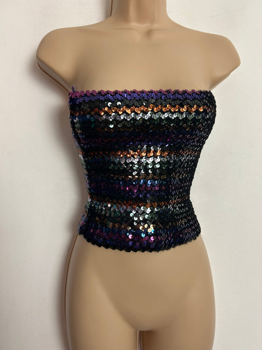 Vintage 1980s CONTEMPO CASUALS Up To Size. 10/12 Strapless Sequin Stretchy Bandeau Top