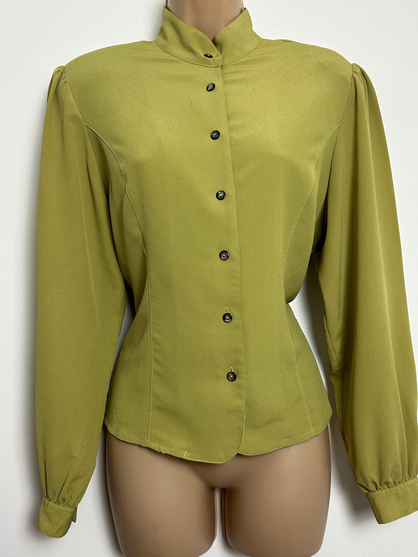 Vintage 1980s C&A Size 12 Olive Green Long Sleeve Blouse