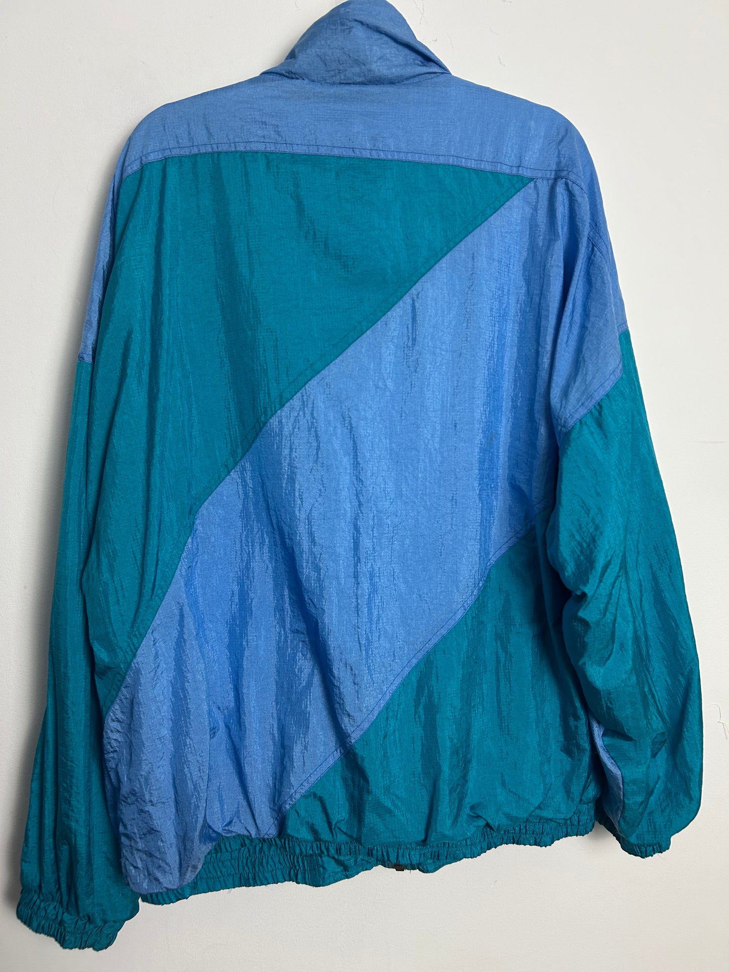 Vintage 1980s T/ART Up To Size 16 Blue Tones Zip Pockets Shell Suit Jacket