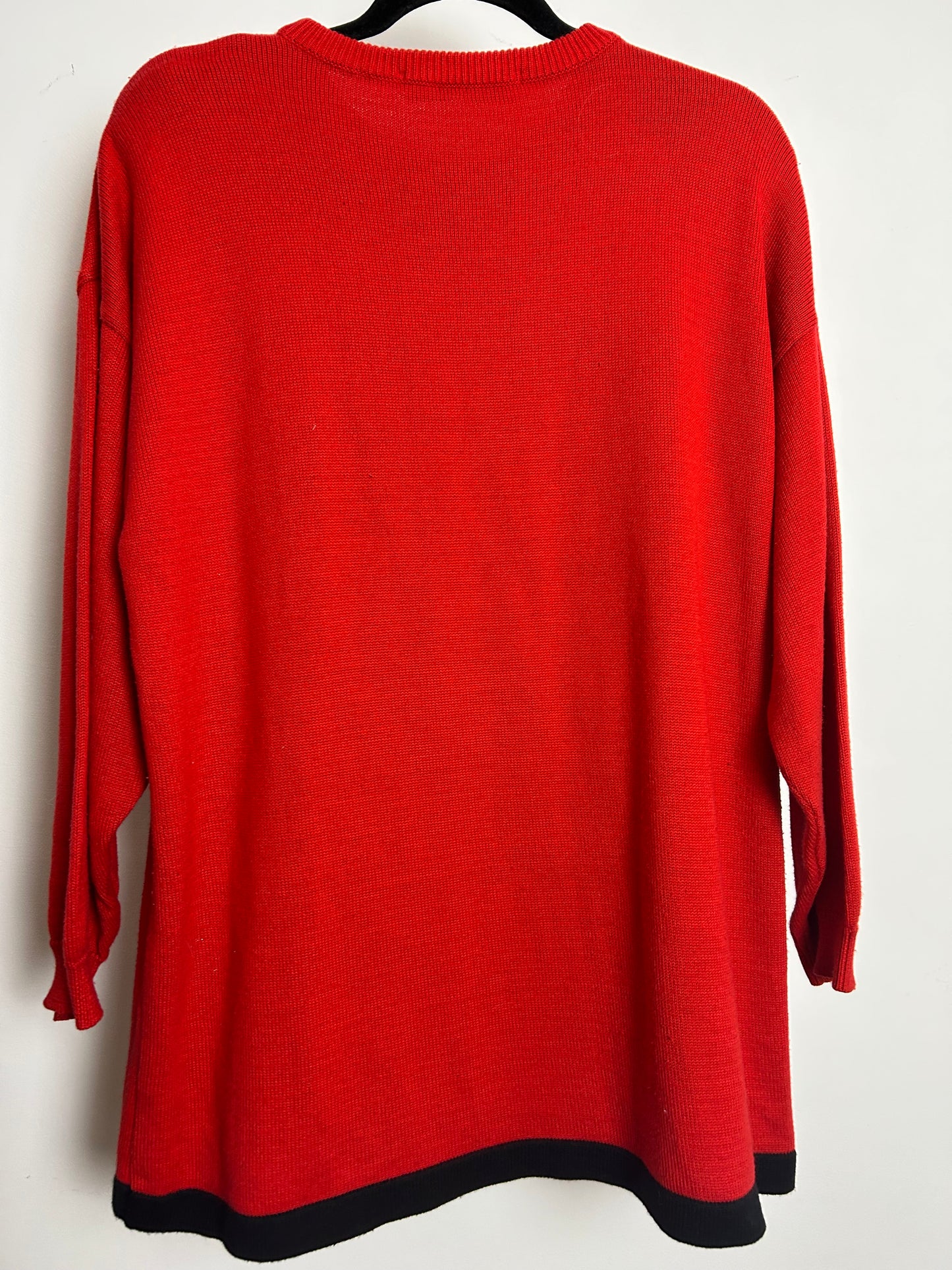 Vintage 1980s AMBROSIUS HEIM Up To Size 16 Red Cotton Mix Embroidered Chicken & Rooster Pattern Jumper