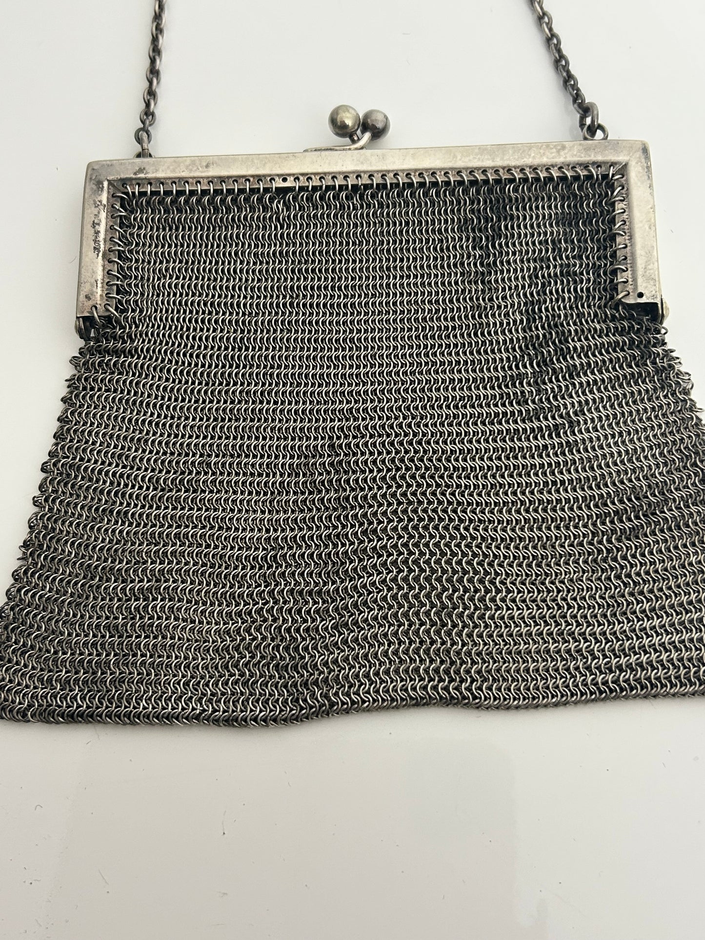Vintage Antique Silver Mesh Chainmail Small Kiss Lock Fastening Purse