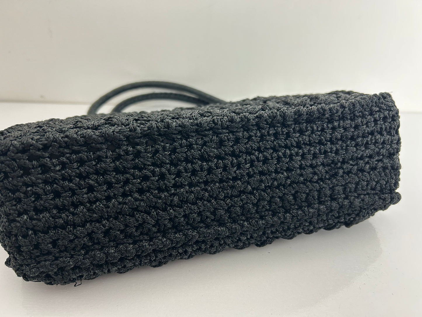 Vintage 1960s Gorgeous Black Crochet Woven Style Top Handle Kelly Style Handbag