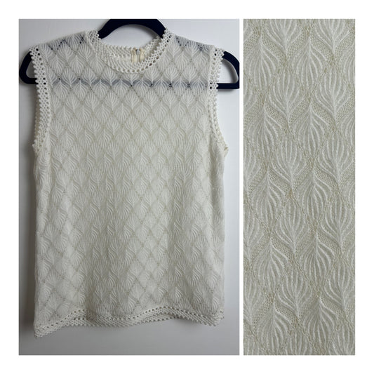 Vintage Early 1970s FAIR LADY Size 10 White Acrylic Lace Sleeveless Top